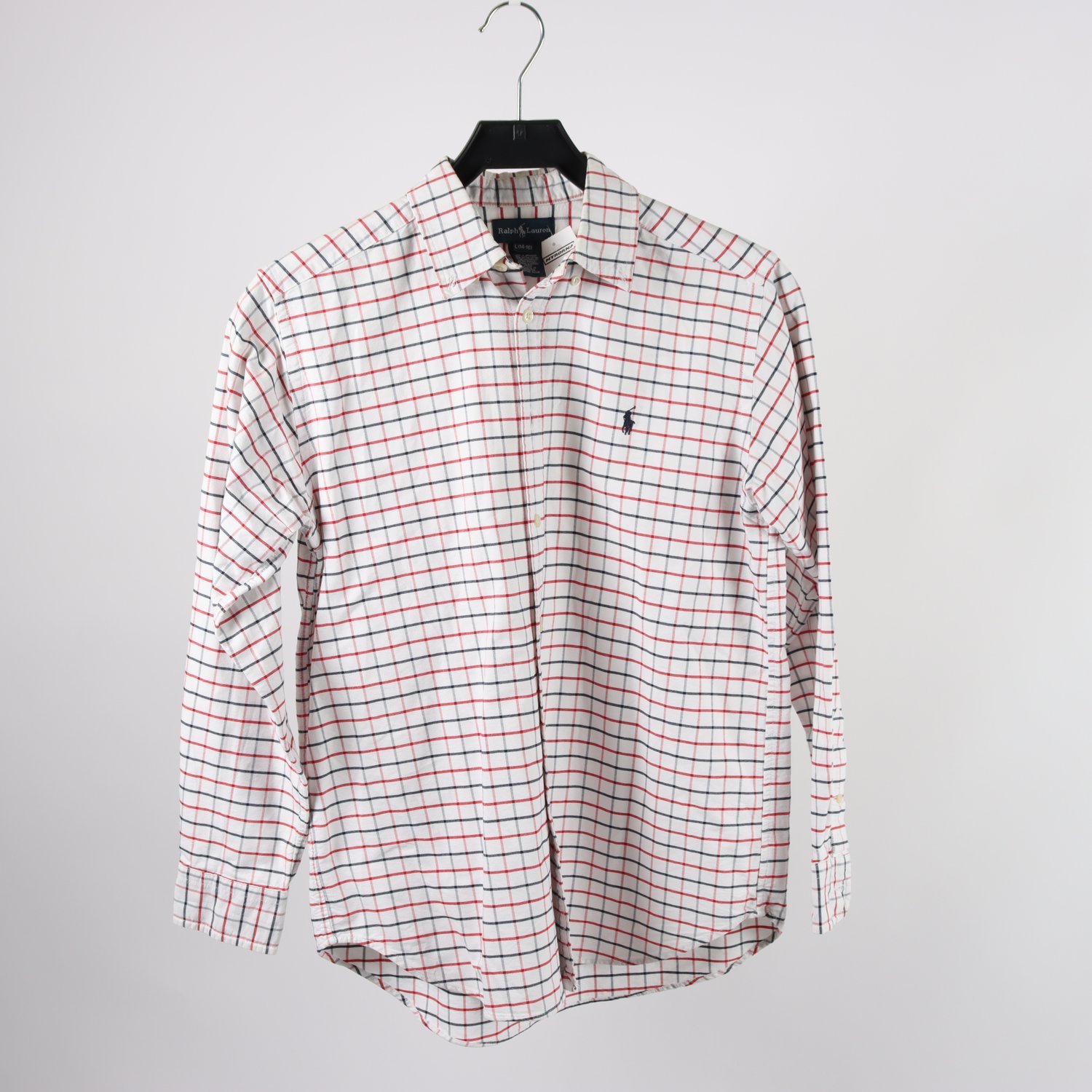 Skjorta, Ralph Lauren, vit, röd, blå, rutig, stl. L, randig, stl. M