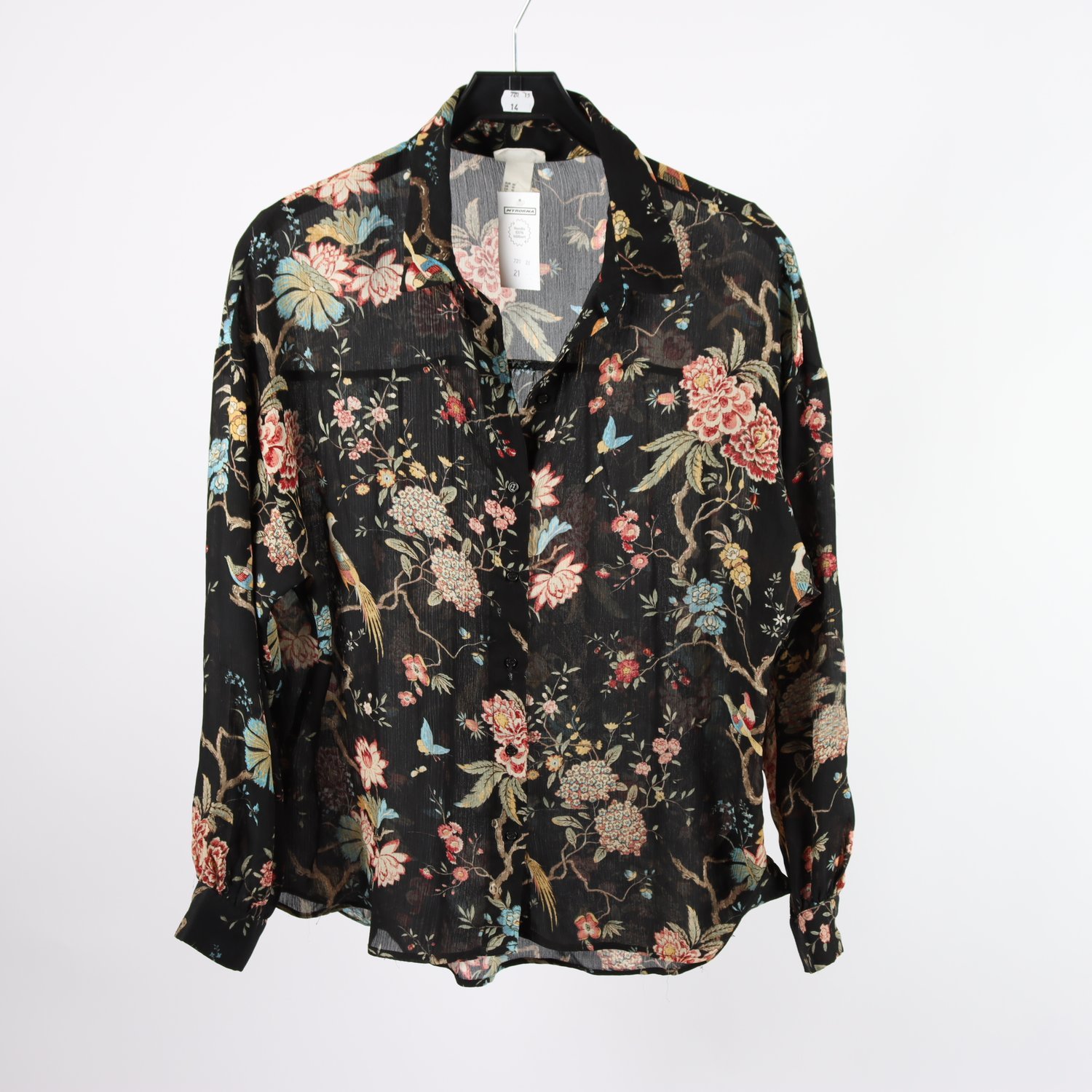 Blus, GP & J.Baker x H&M, svart, blommig, stl. 42