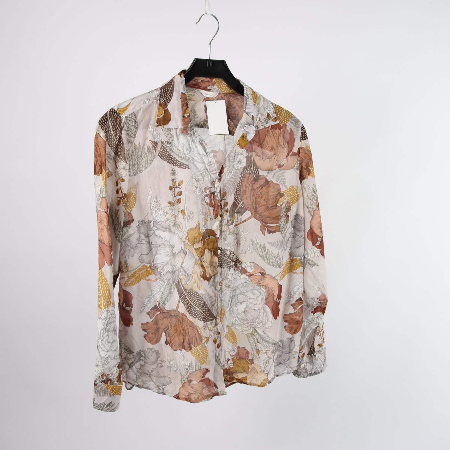 Blus, Stenströms, grå, brun, bomull, silke, stl. 42