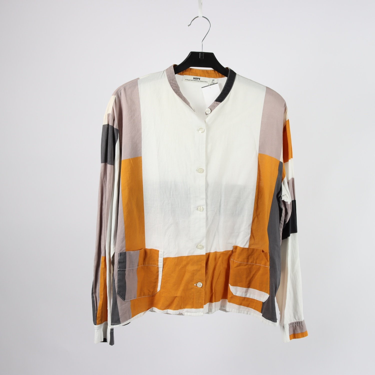 Blus, Hope, senapsgul, vit, lin, stl. 36