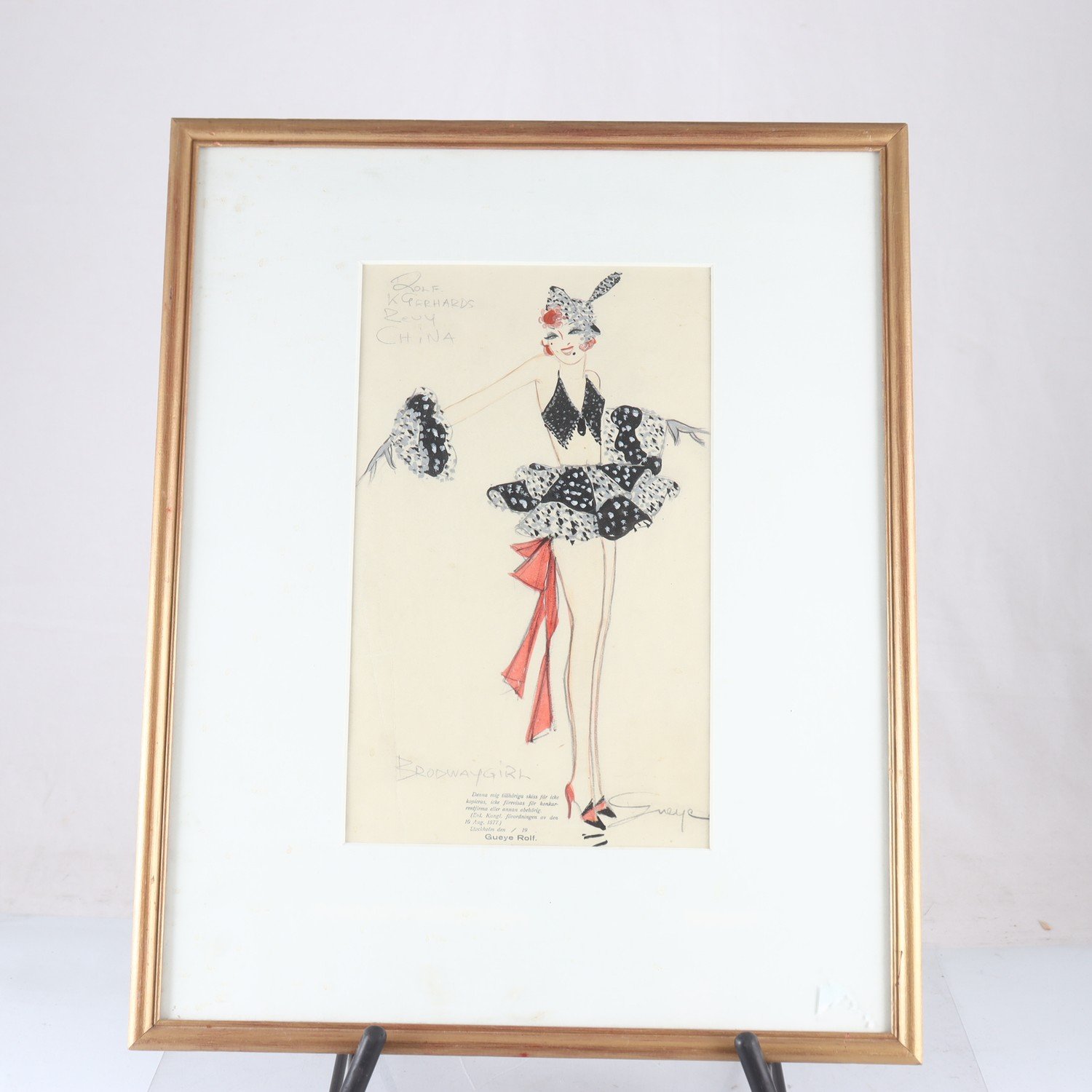 Skiss, Brodwaygirl, Gueye Rolf, (1902-1973), signerad. Samfraktas ej.