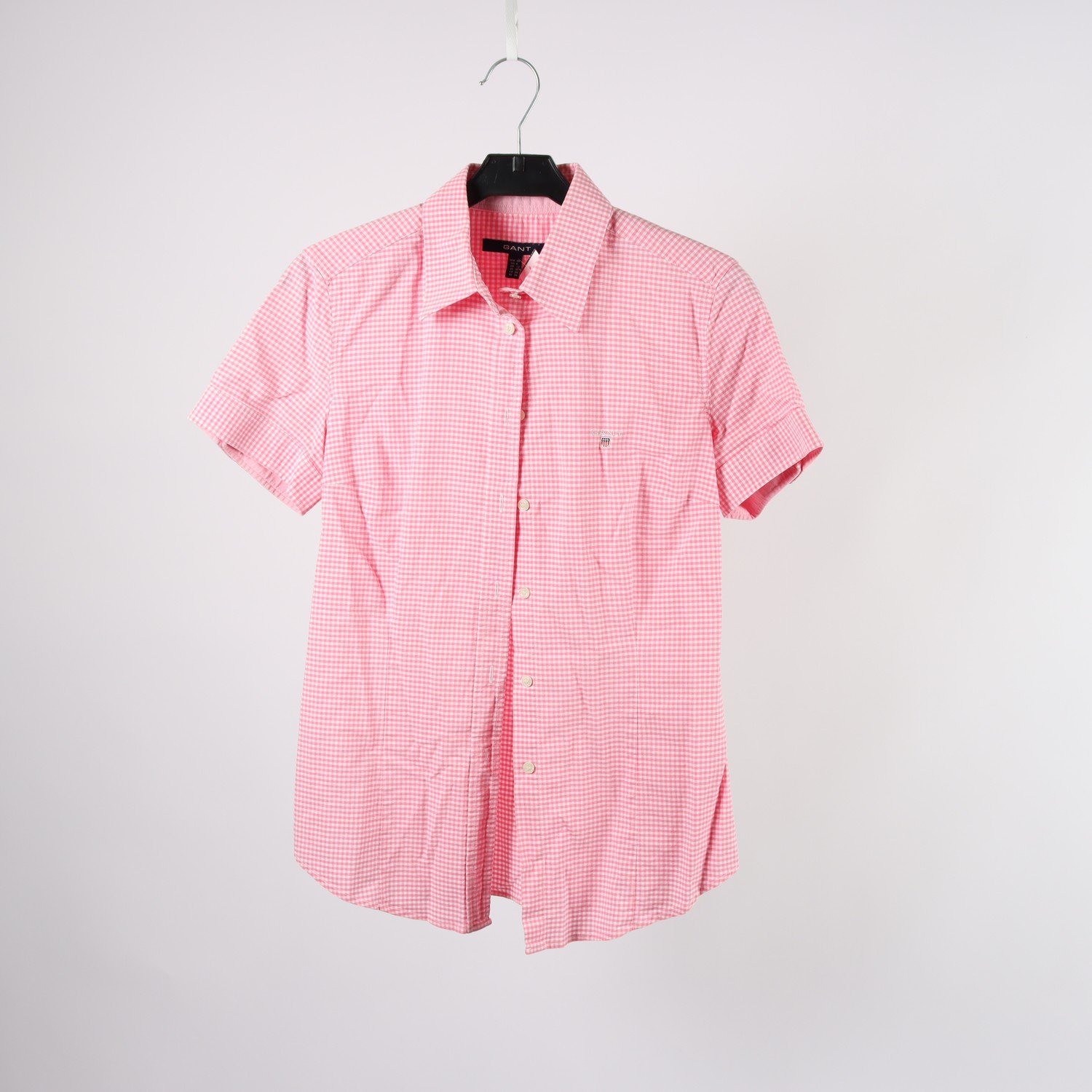 Blus, Gant, rutig, vit, rosa, stl. 36