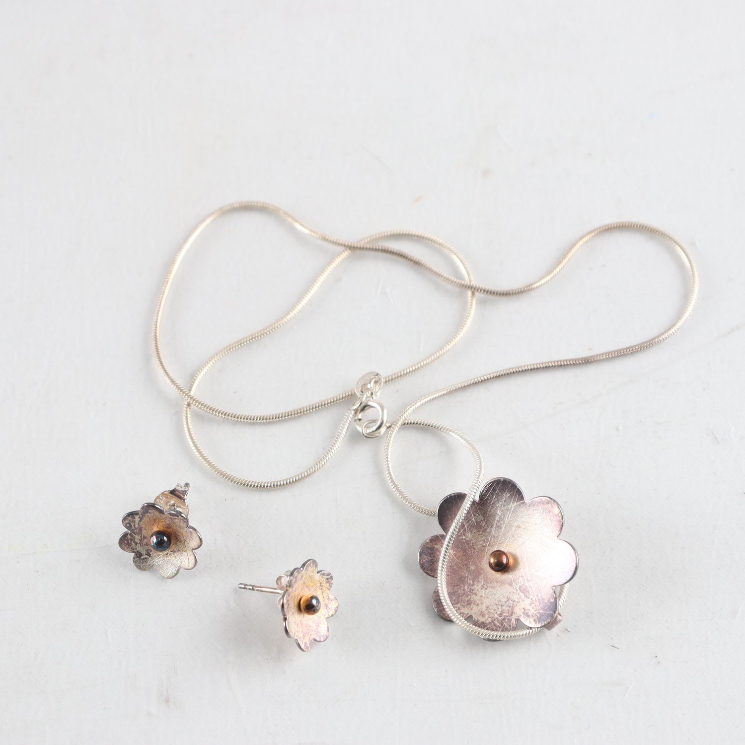 Set, halsband, örhängen, silver 925, blomma, vikt: 14,5 g