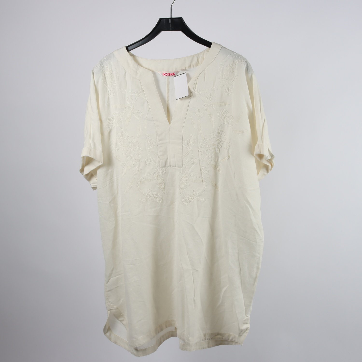 Klänning, Indiska, offwhite, broderad, lin, bomull, stl. XL