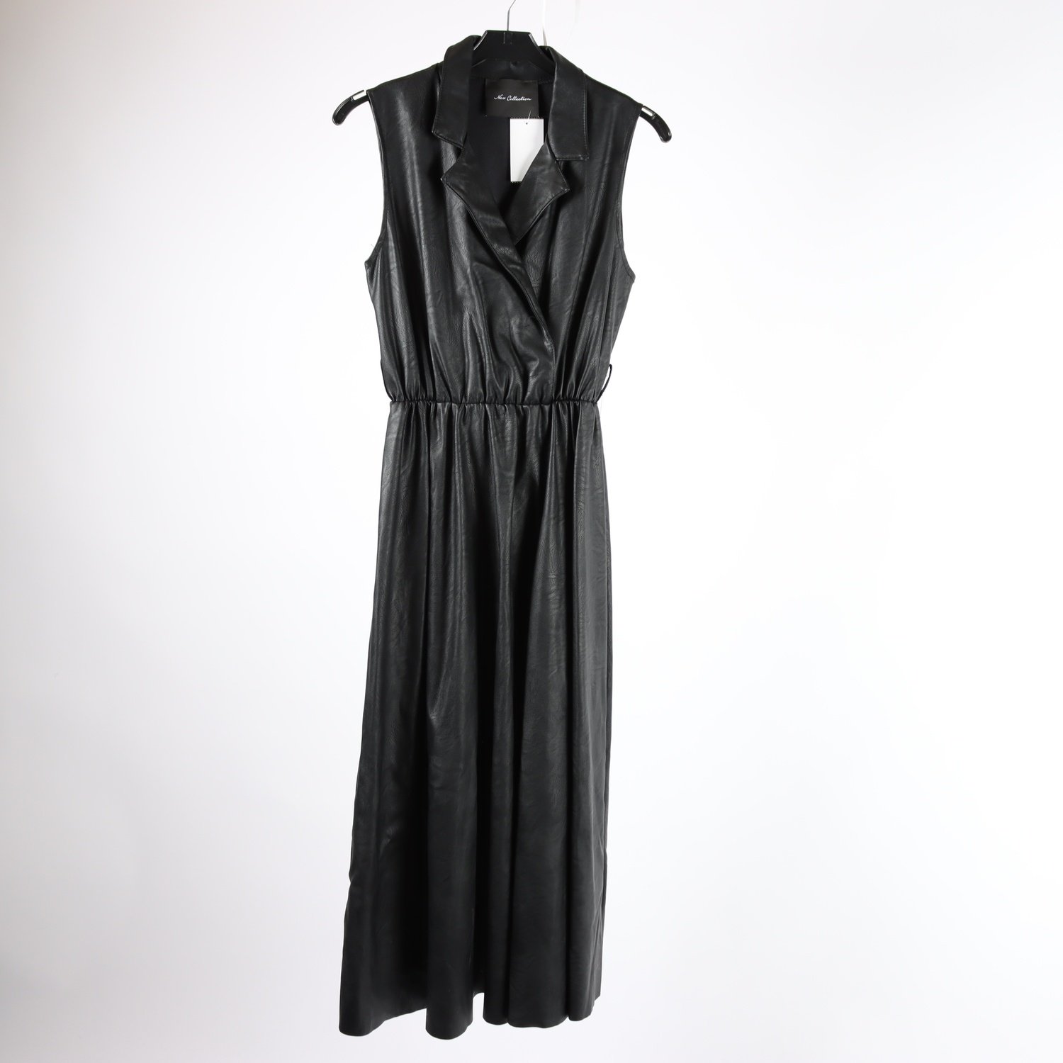 Klänning, New Collection, svart, konstskinn, stl. ca. XS