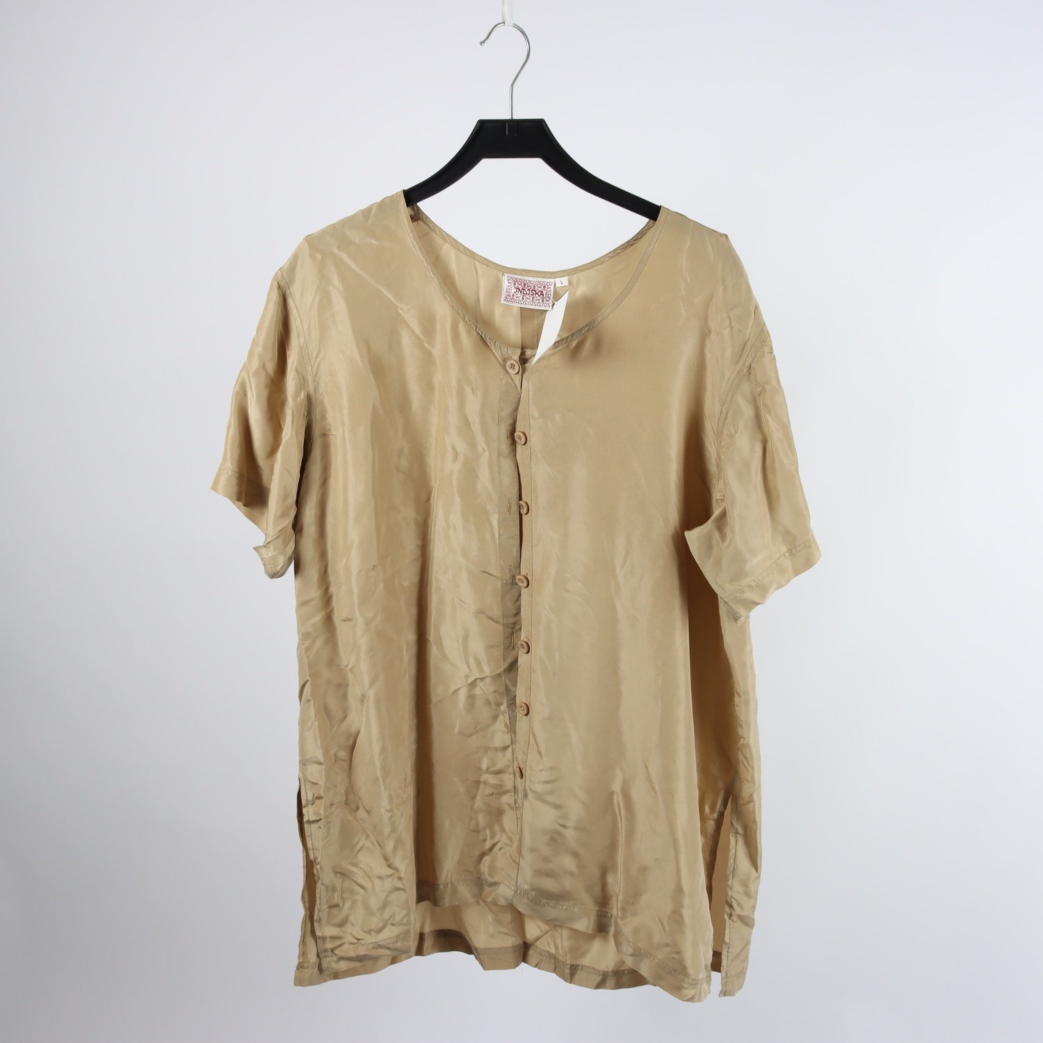 Blus, Indiska, beige, silke, stl. L