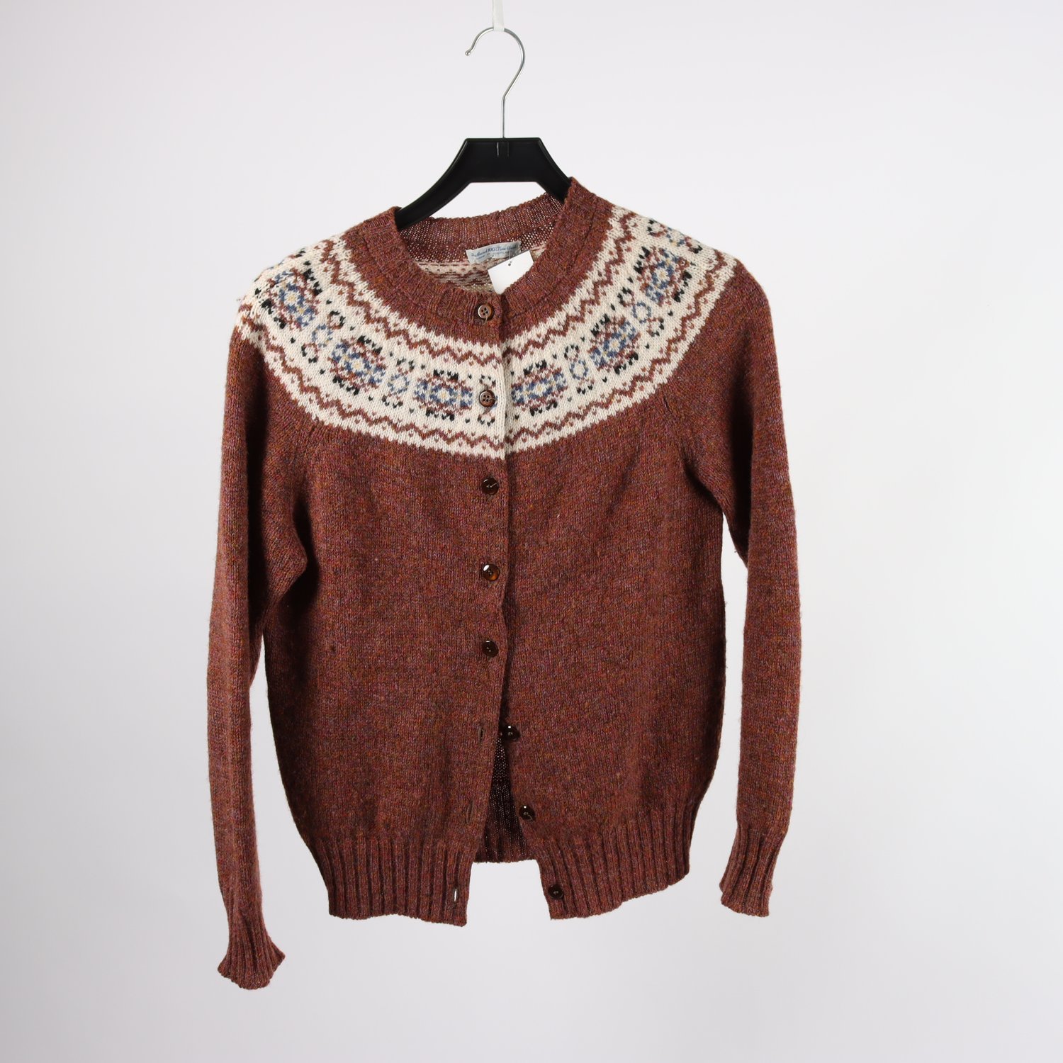Kofta, Made in Scotland, brun, vit, ull, stl. ca. S/M