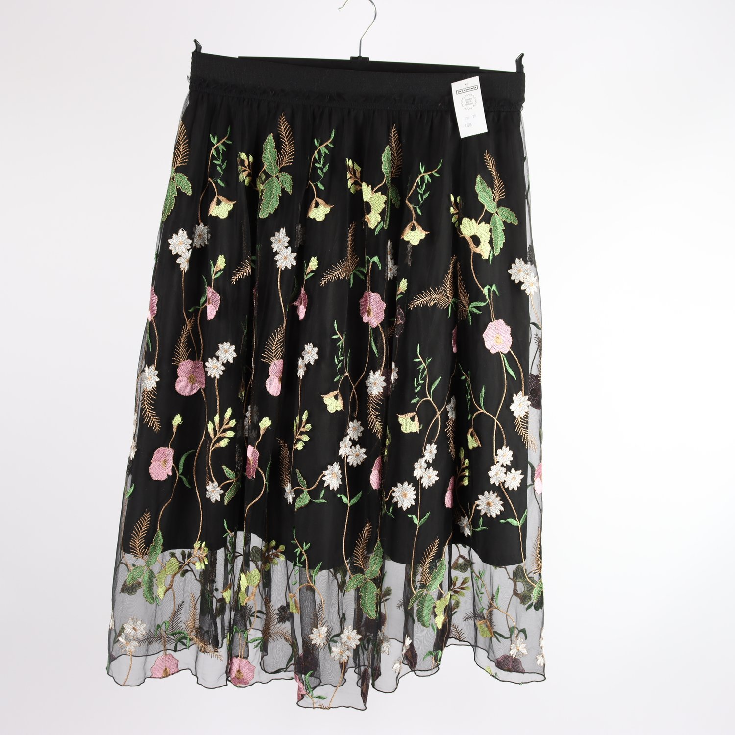 Kjol, H&M, svart, blommig, tyll, stl. 42