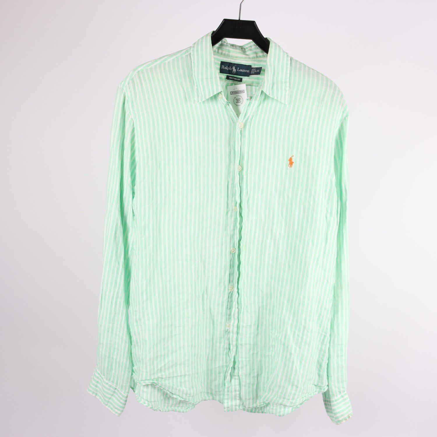 Skjorta, Ralph Lauren, randig, vit, grön, lin, stl. L