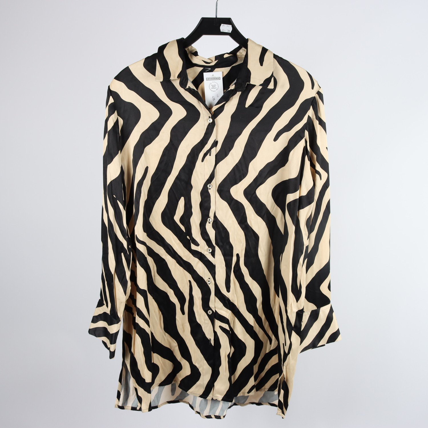 Blus, Indiska, beige, svart, stl. ca. M/L