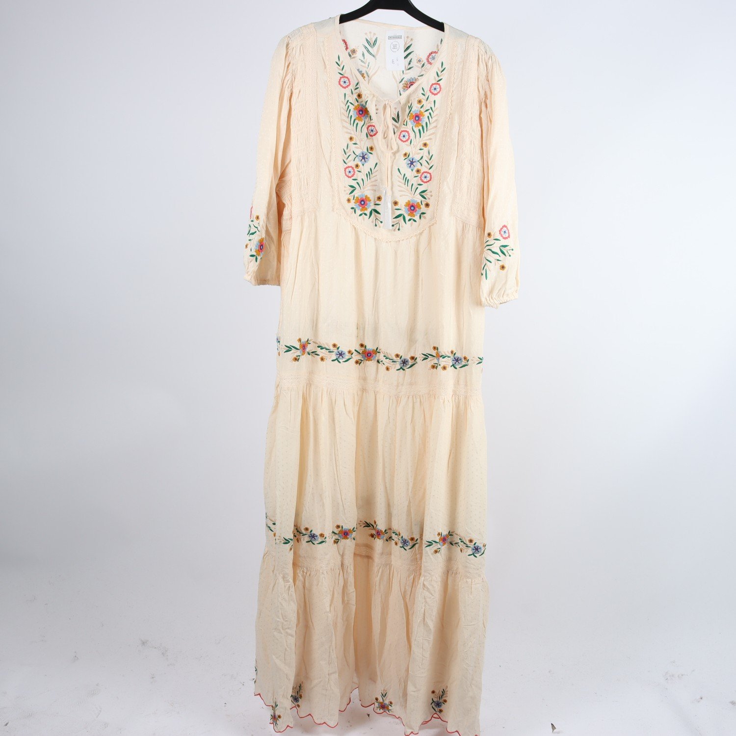 Klänning, Indiska, beige, broderad, stl. ca. L/XL