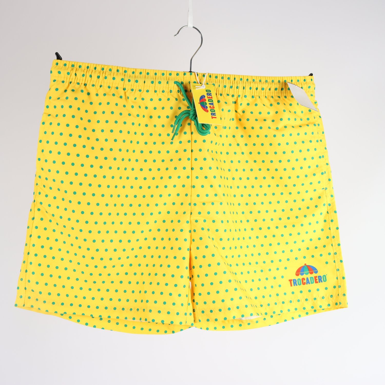 Shorts/badbyxor, Trocadero, gul, grön, prickig, stl. L