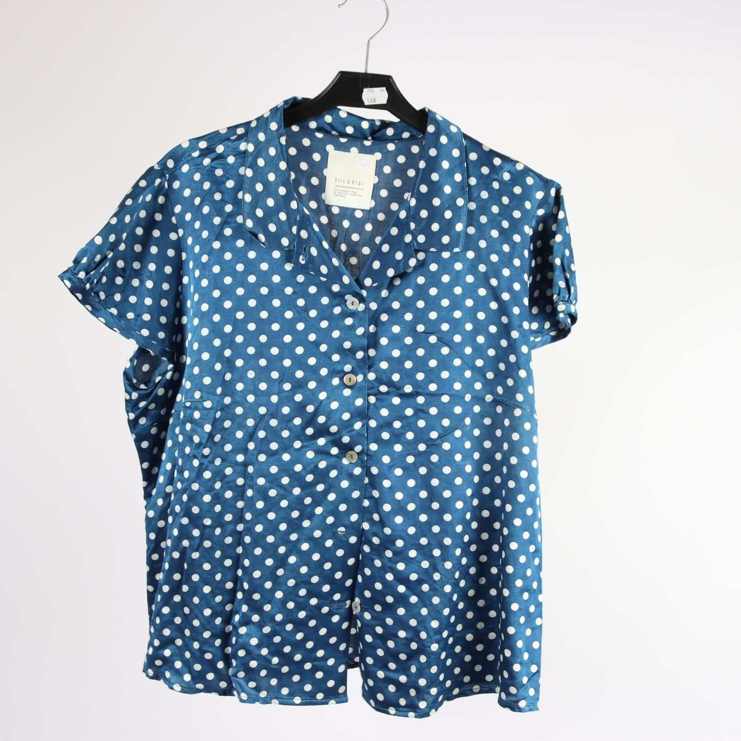 Blus, Bric a Brac, prickig, blå, vit, silke, bomull, stl. XL