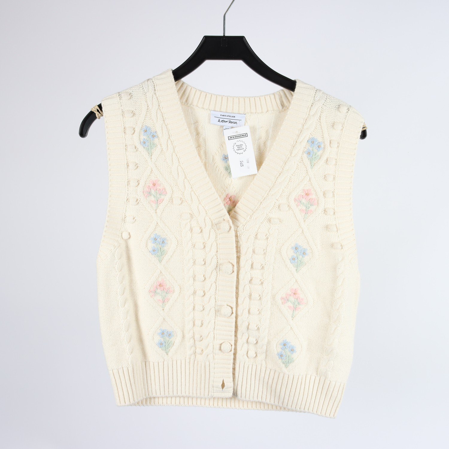 Väst, & Other Stories, offwhite, broderad, ullblandning, stl. S