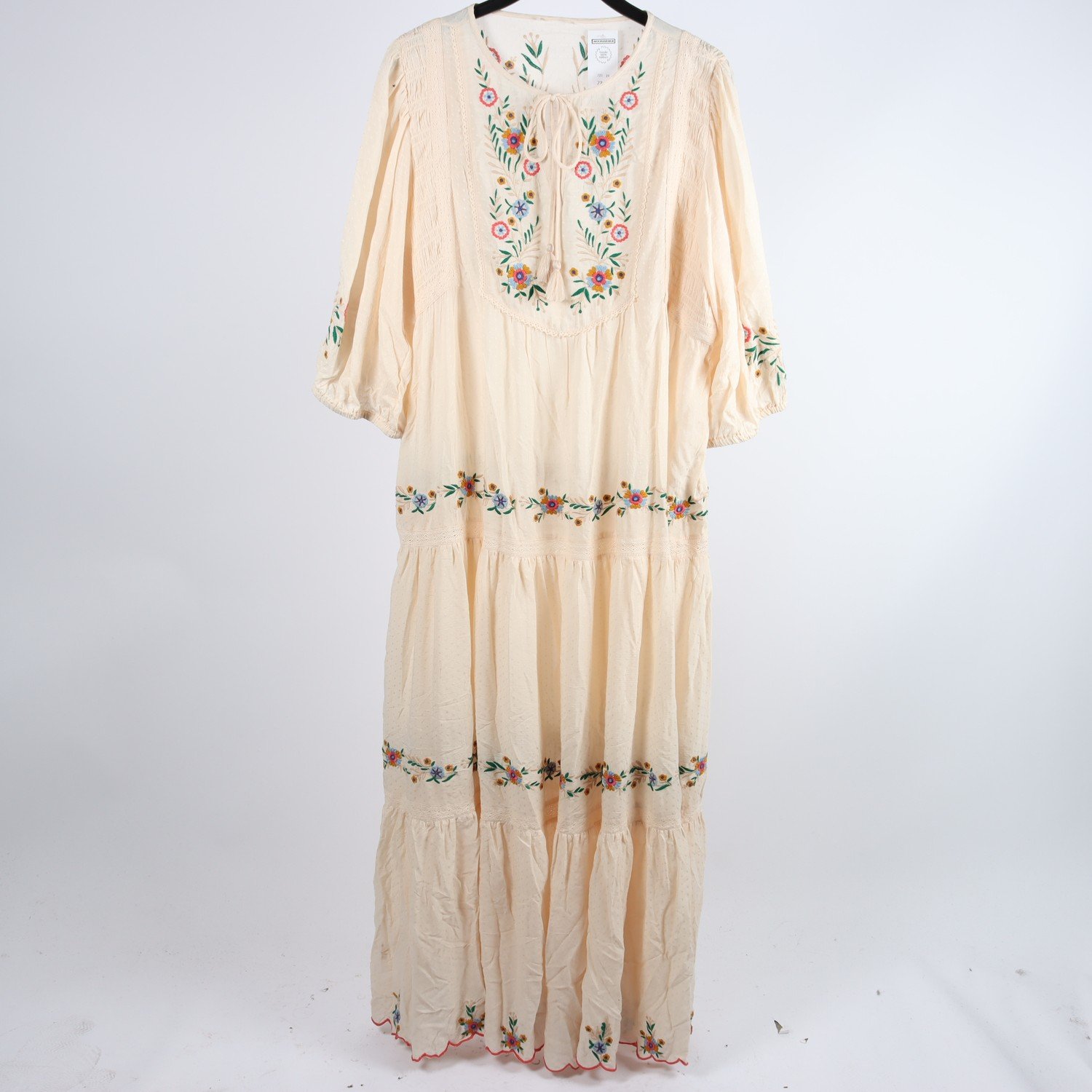 Klänning, Indiska, cream, broderi, stl ca. L/XL