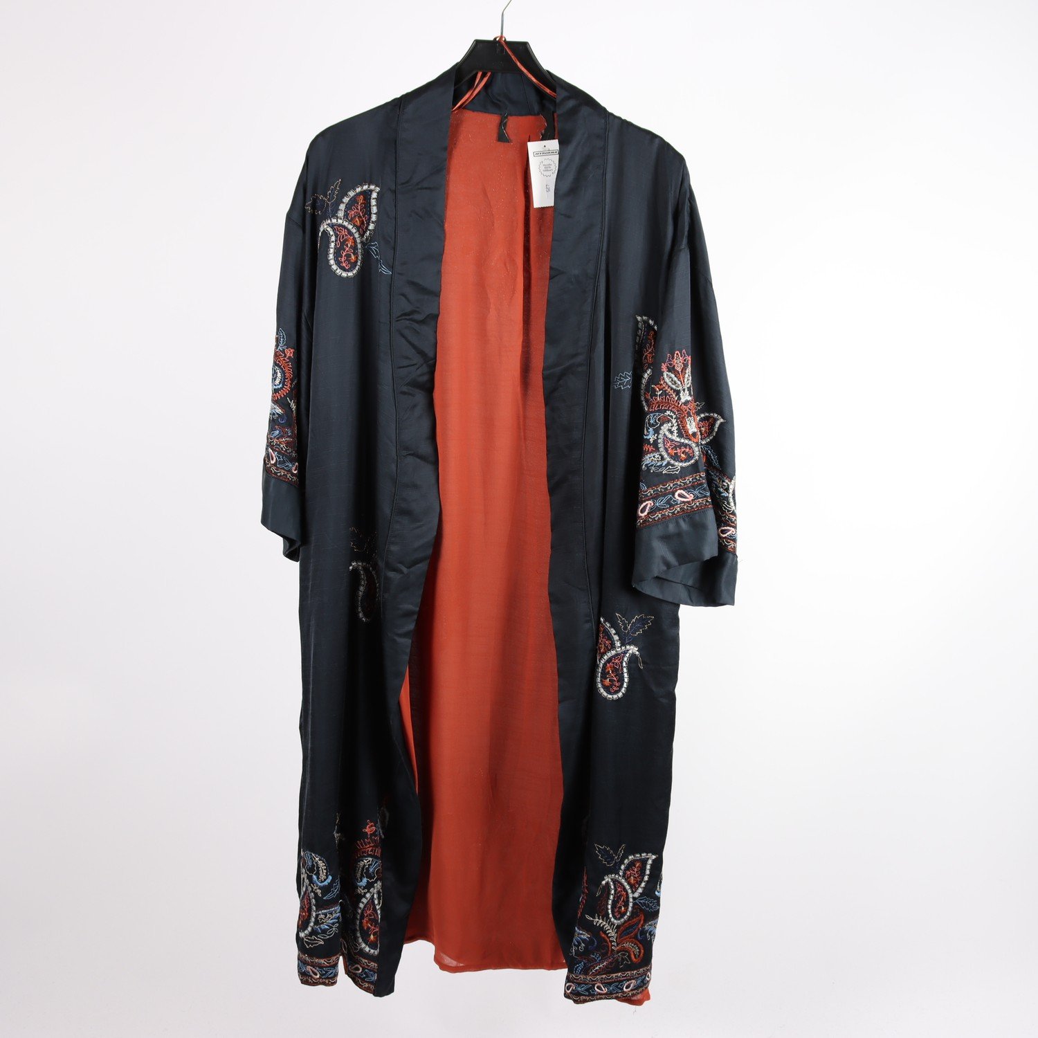 Kimono, Indiska, svart, blå, broderad, stl. one size