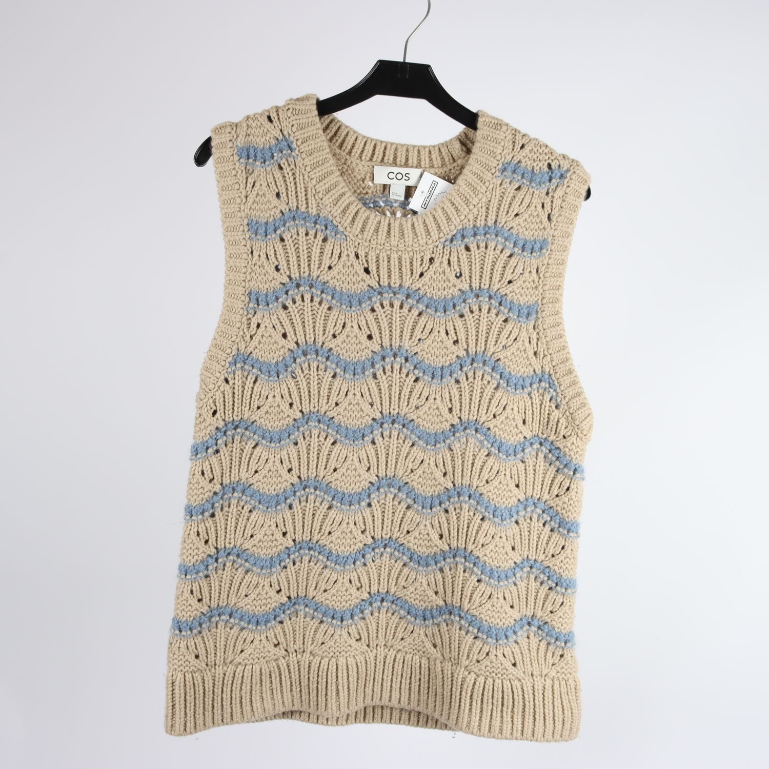Väst, COS, beige, blå, ull, mohair, stl. M