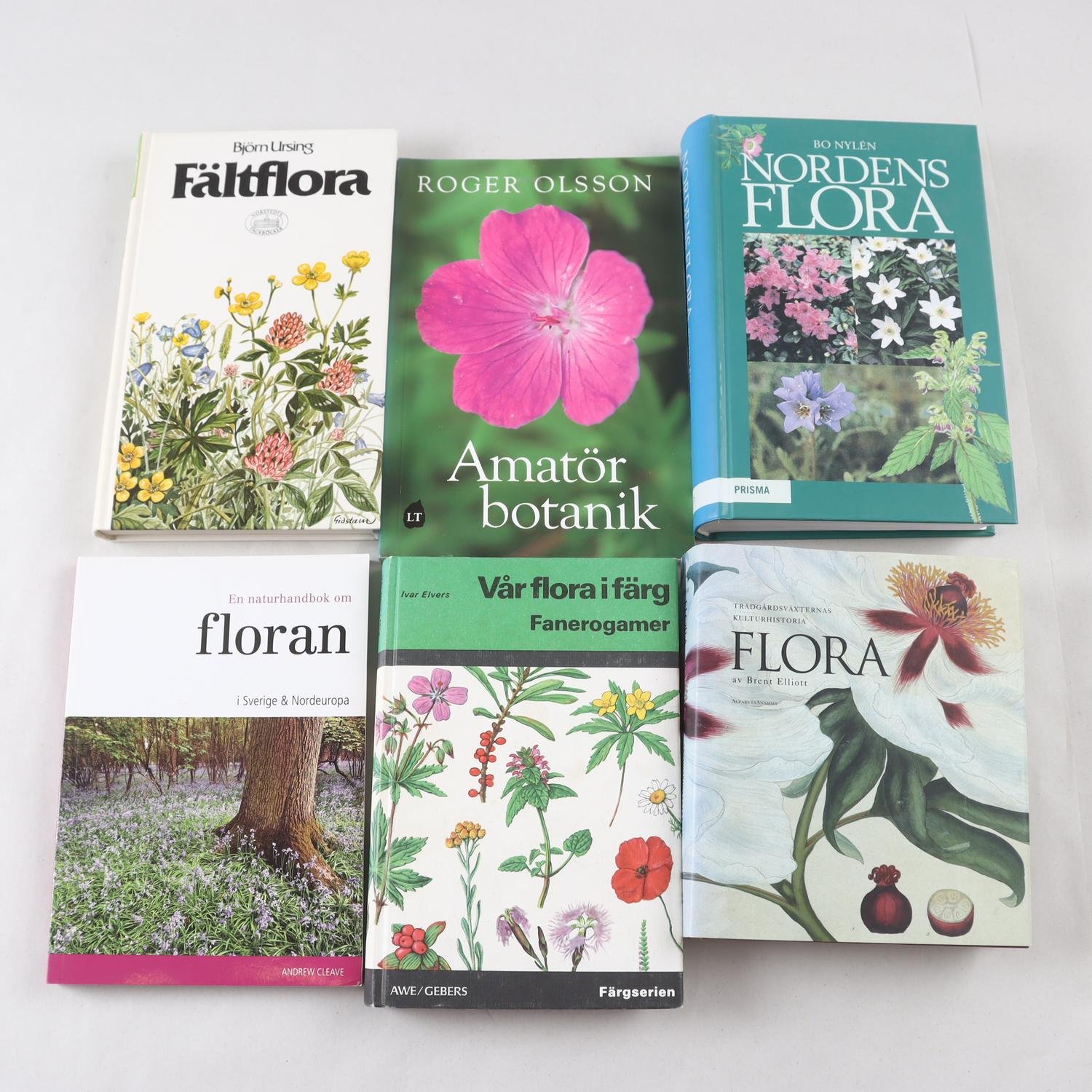 Flora & botanik, bokpaket med 6 illustrerade handböcker. Samfraktas ej.