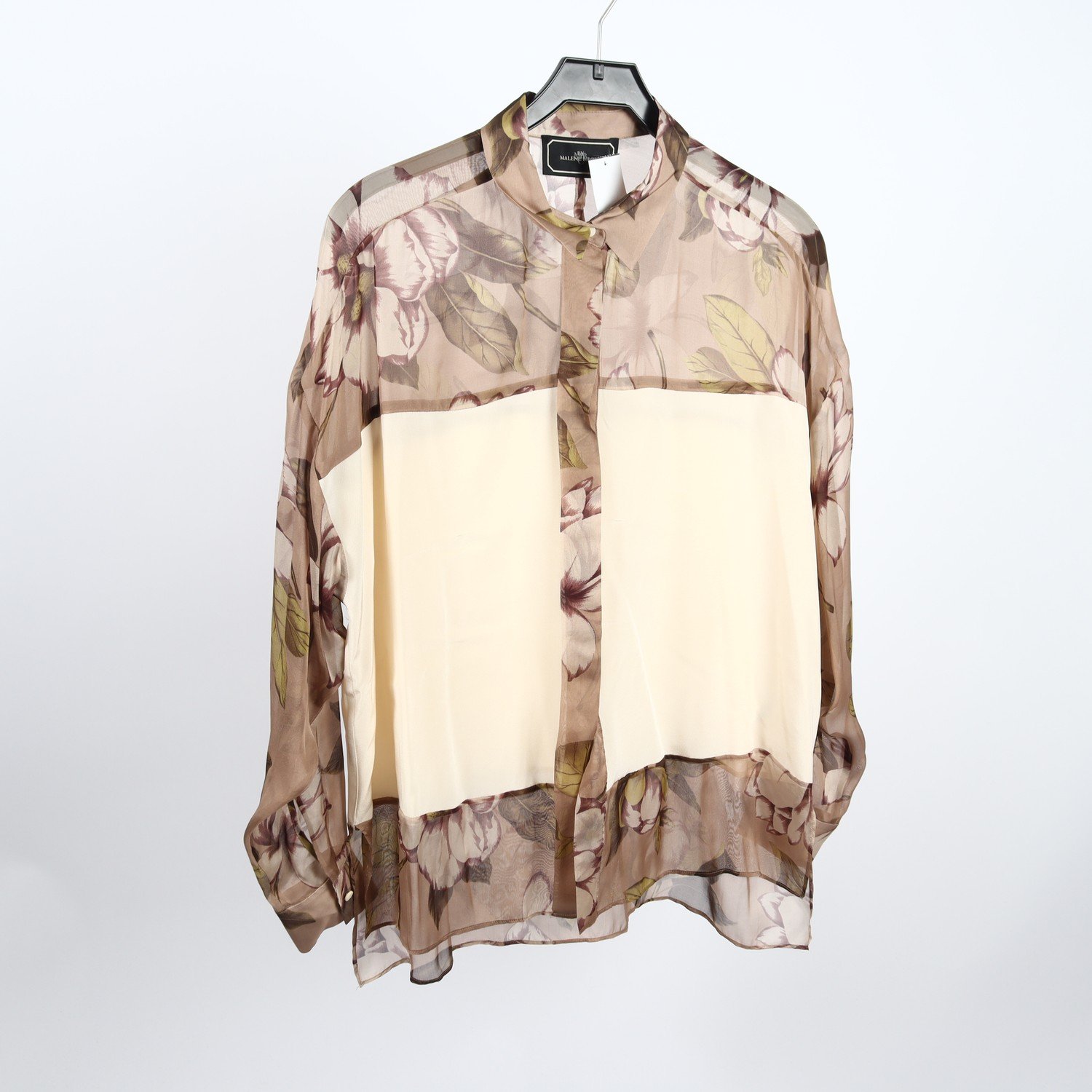 Blus, By Malene Birger, offwhite, brun, blommig, 100% silk, stl. 40