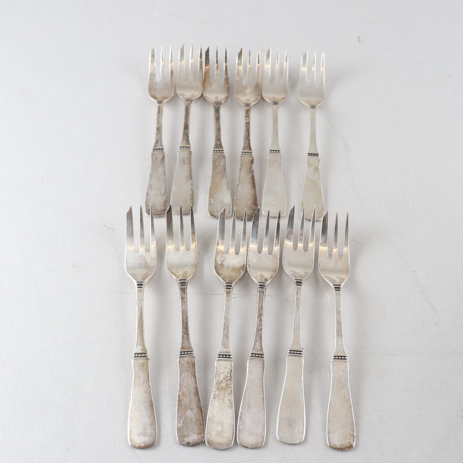 Tårtgafflar, silver, kattfot, 1968, 12 st