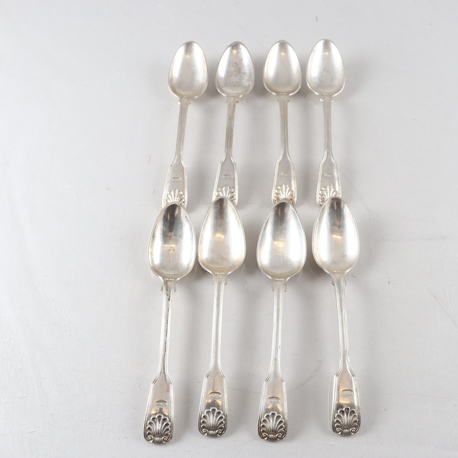 Skedar, silver, kattfot, 1845-1853, 8 st
