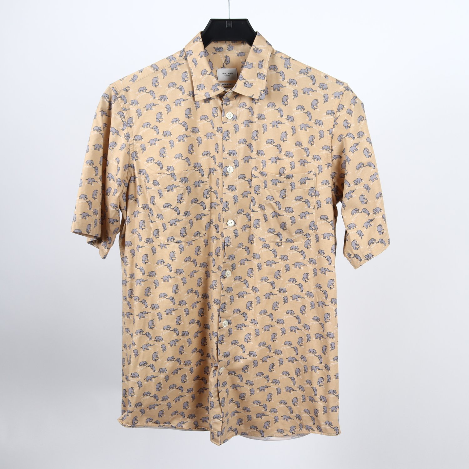 Skjorta, Traiano, beige, elefanter, stl. 15½ /39 (M)
