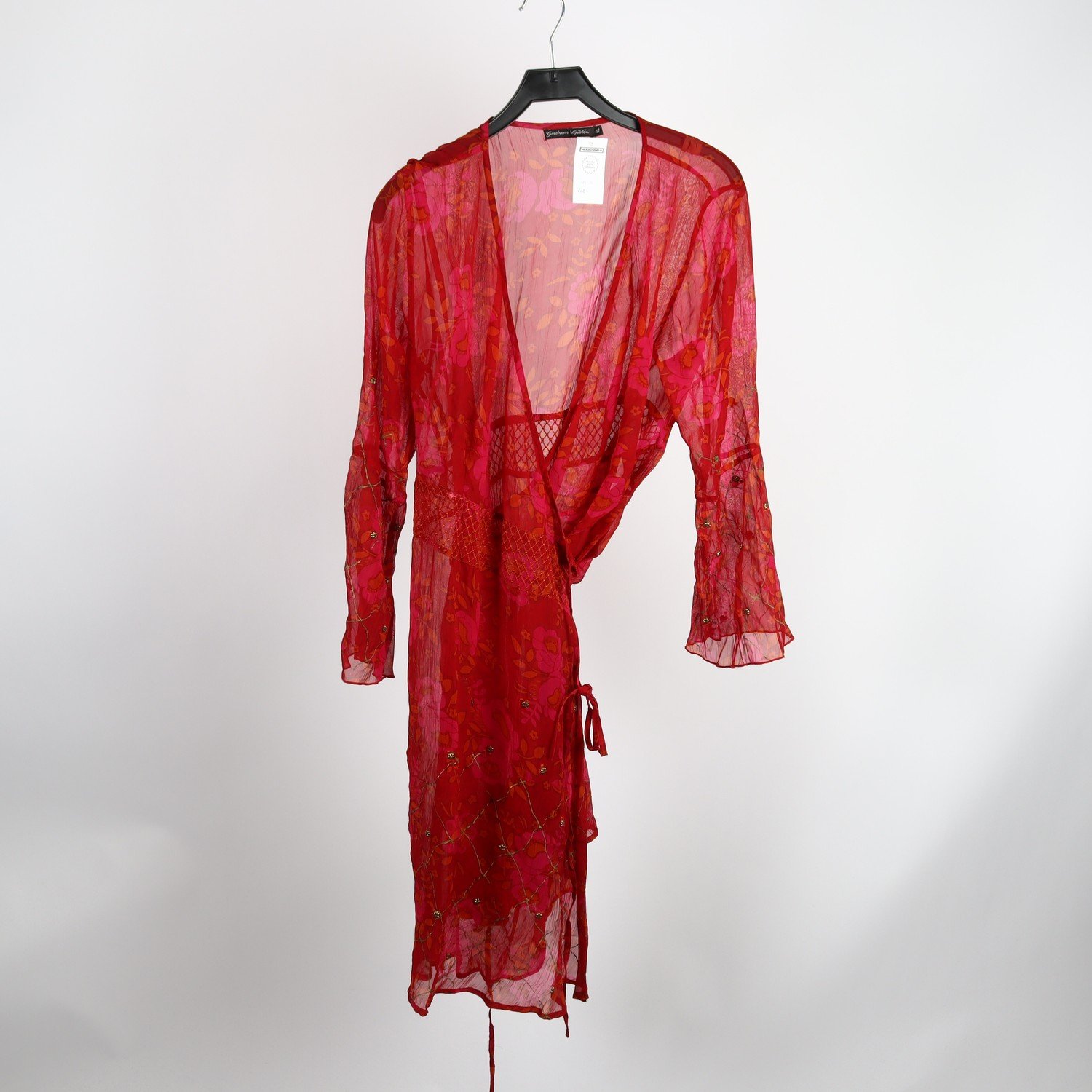 Klänning, Gudrun Sjödèn, röd, blommig, transparent, stl. XL