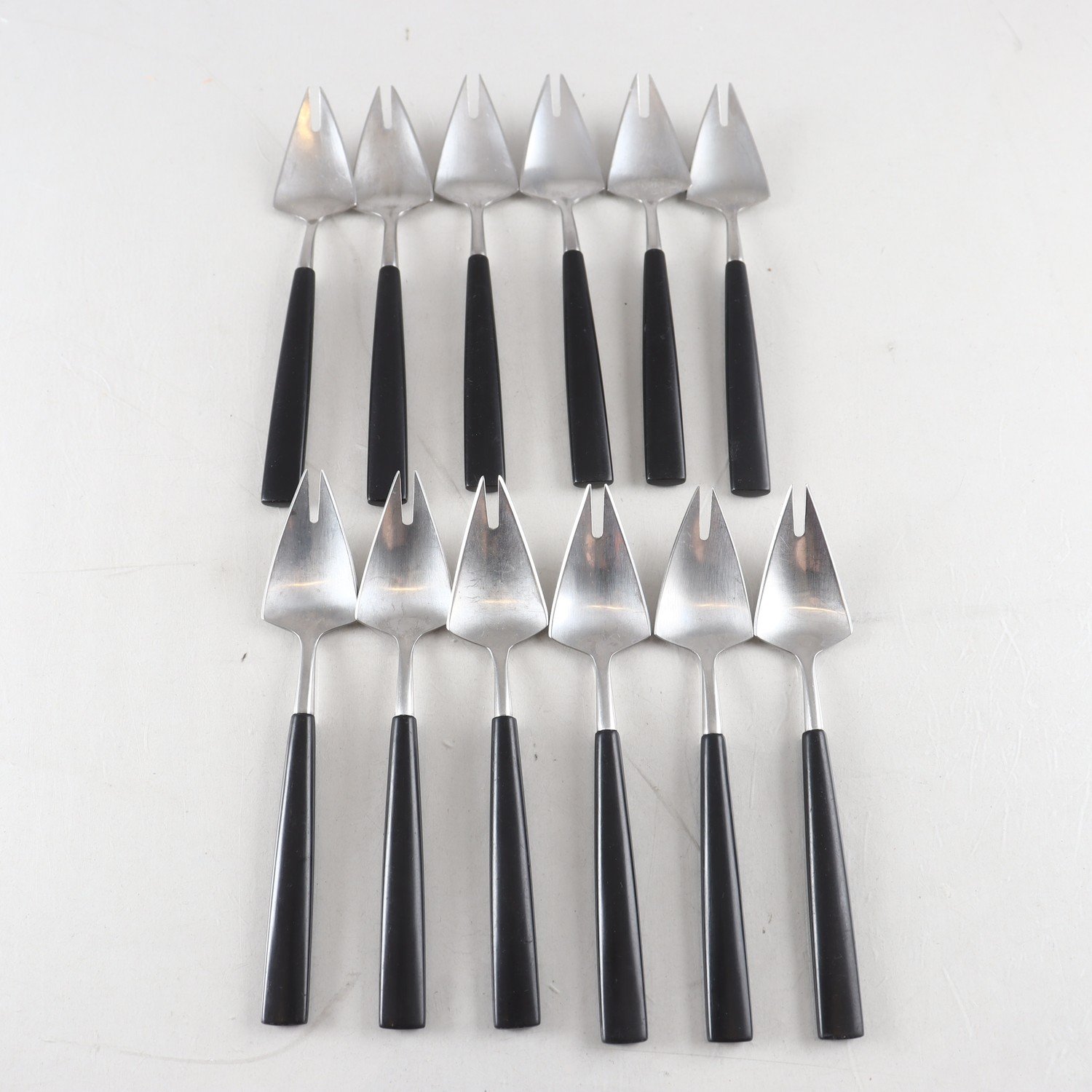 Plockgafflar, rostfritt stål, bakelit, ”Piruett”, Pierre Forssell, Gense, 12 st