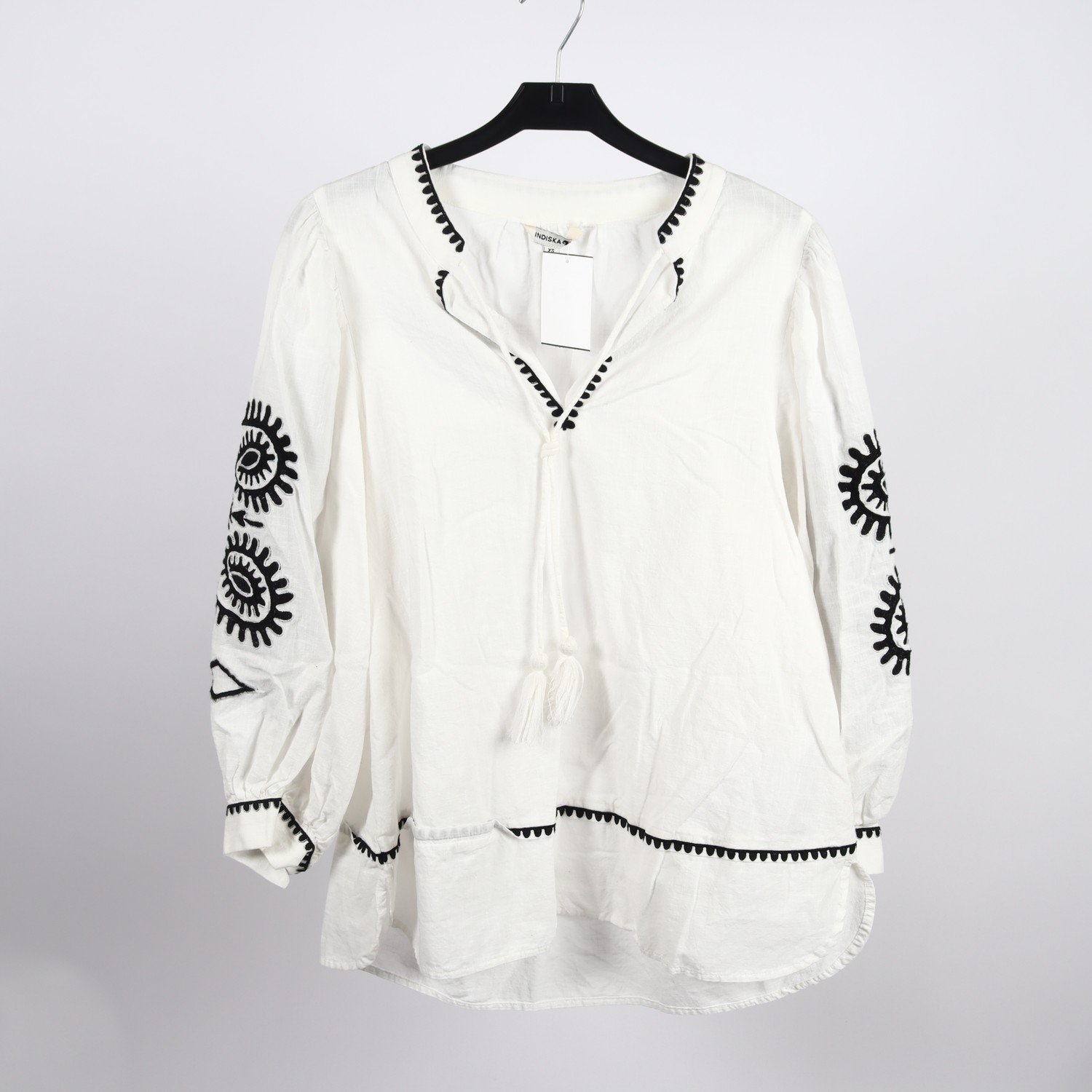 Blus, Indiska, vit, svart, stl. XS