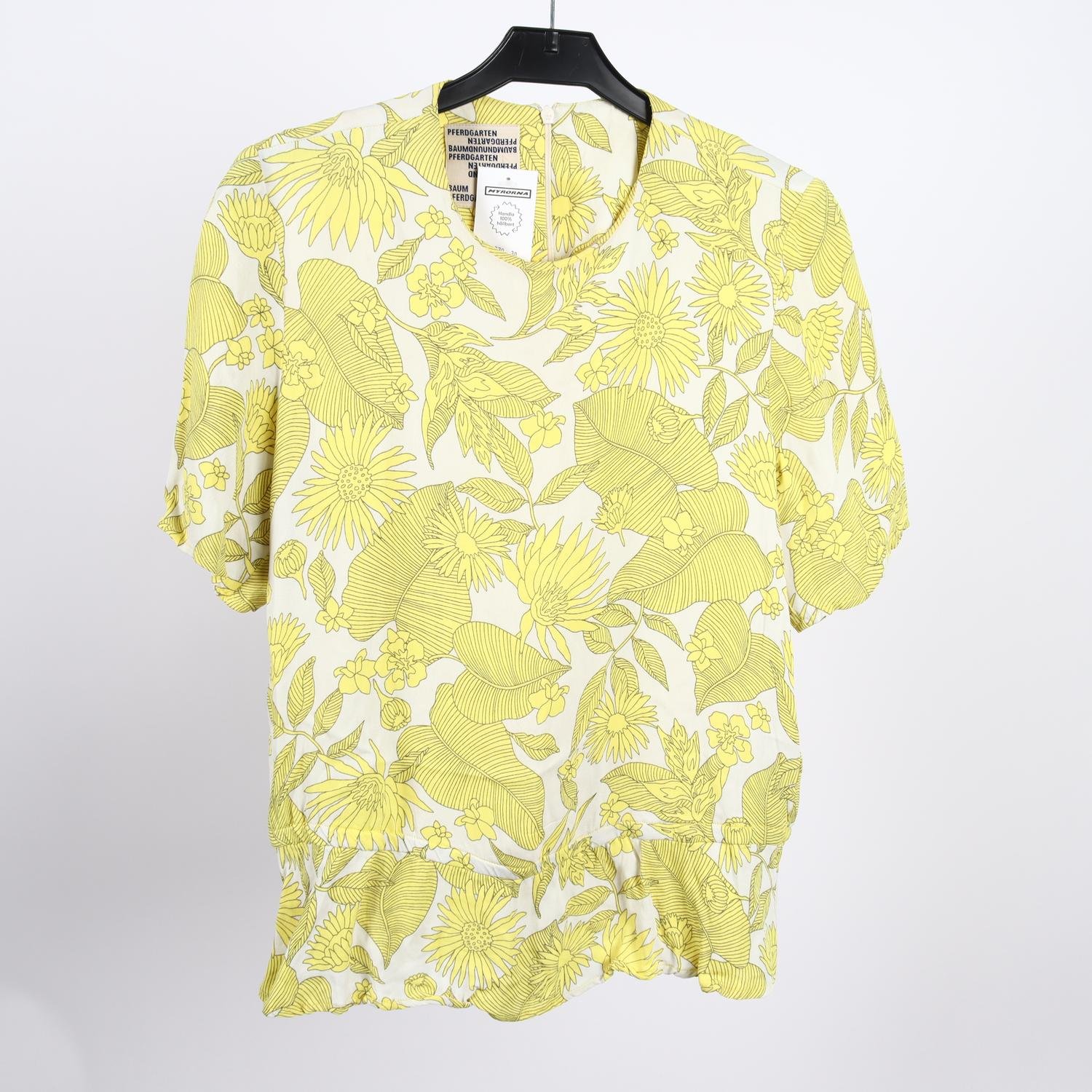 Blus, Baum und Pferdgarten, gul, vit, mönstrad, stl. 36