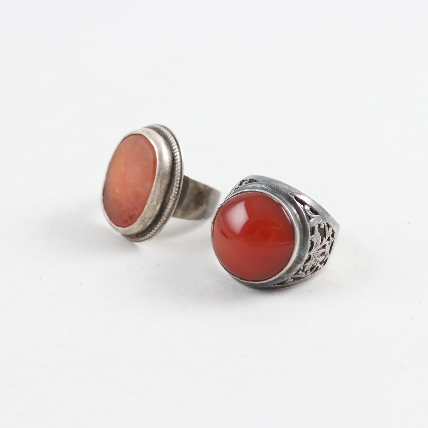 Ringar, 2st, Silver, Sten, Brv: 17,5 g.