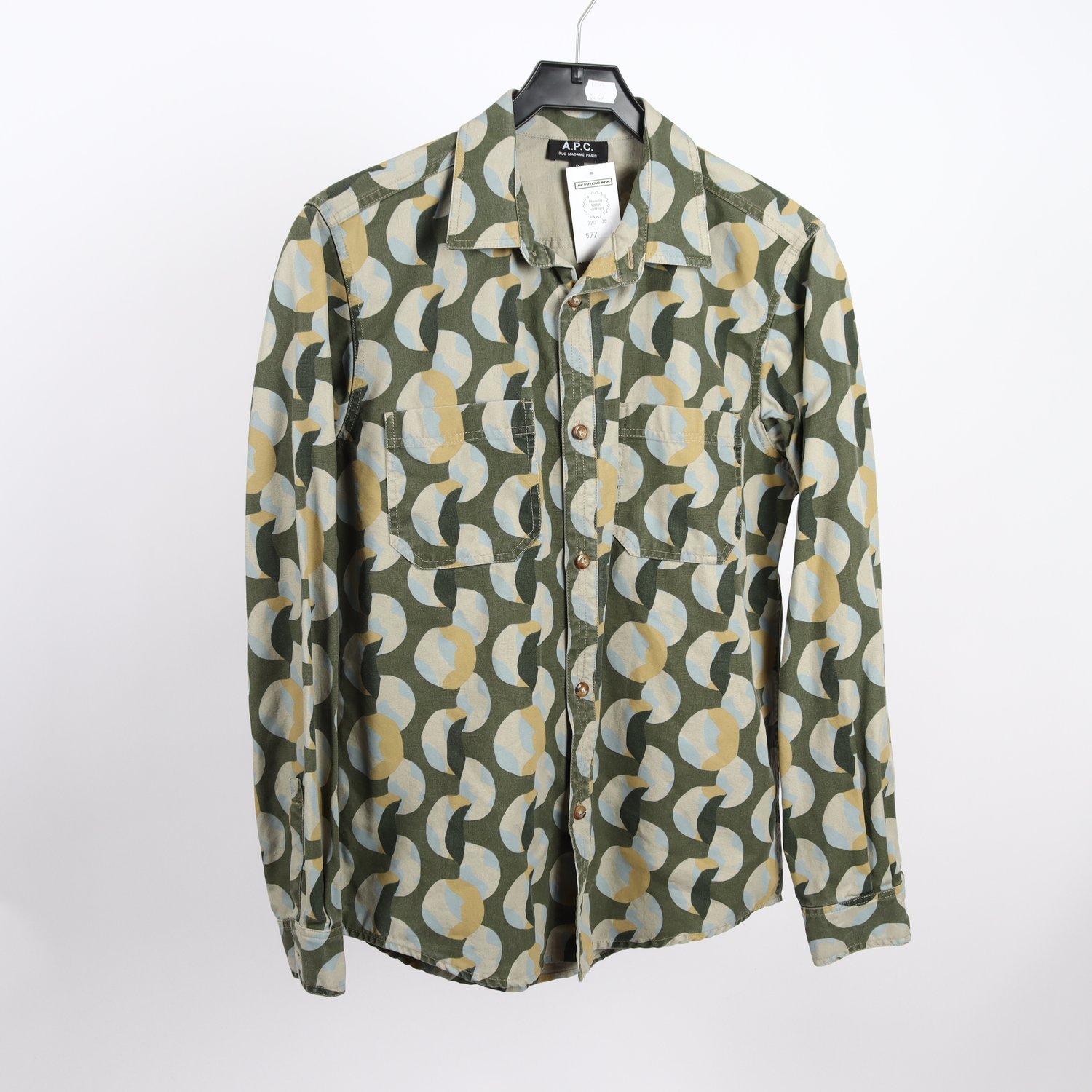 Skjorta, A.P.C. grön, mönstrad, stl. S
