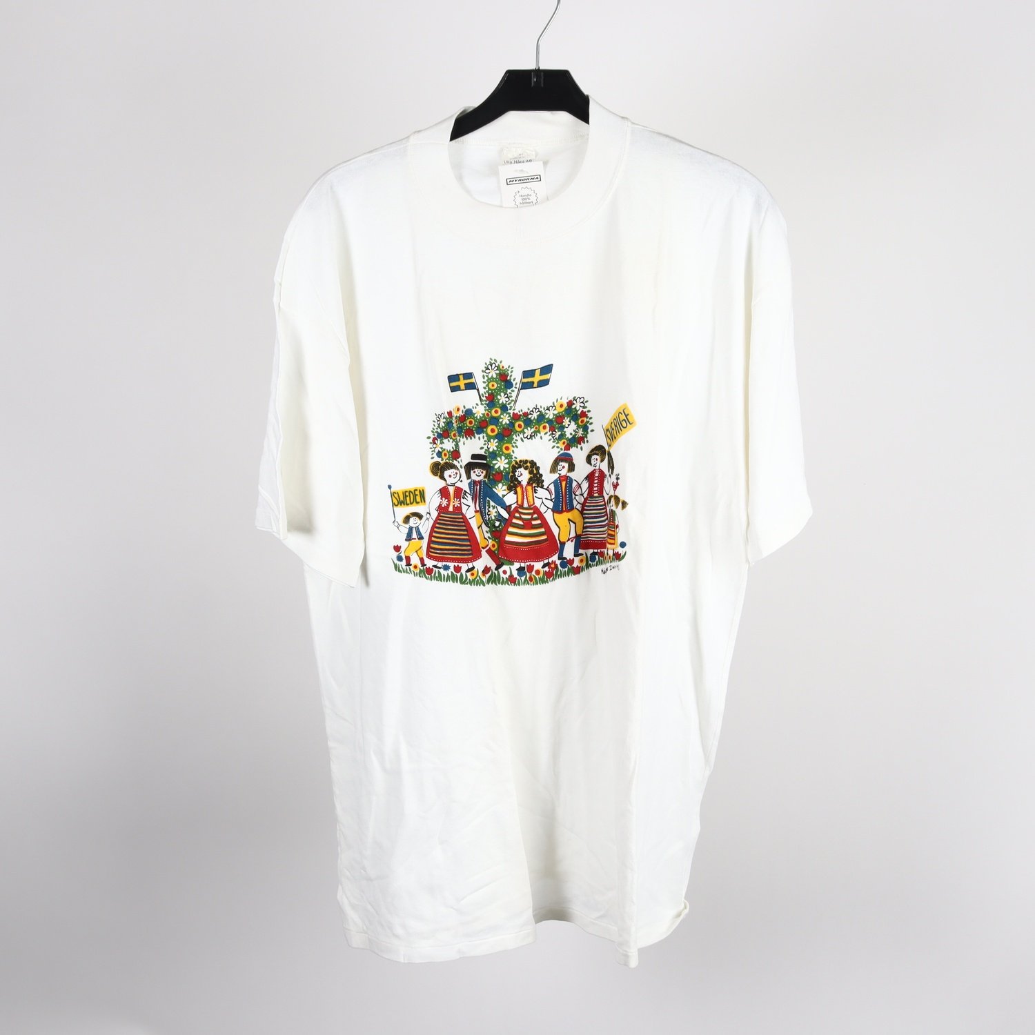 T-shirt, vintage, Ulla Hård, vit, stl. XL