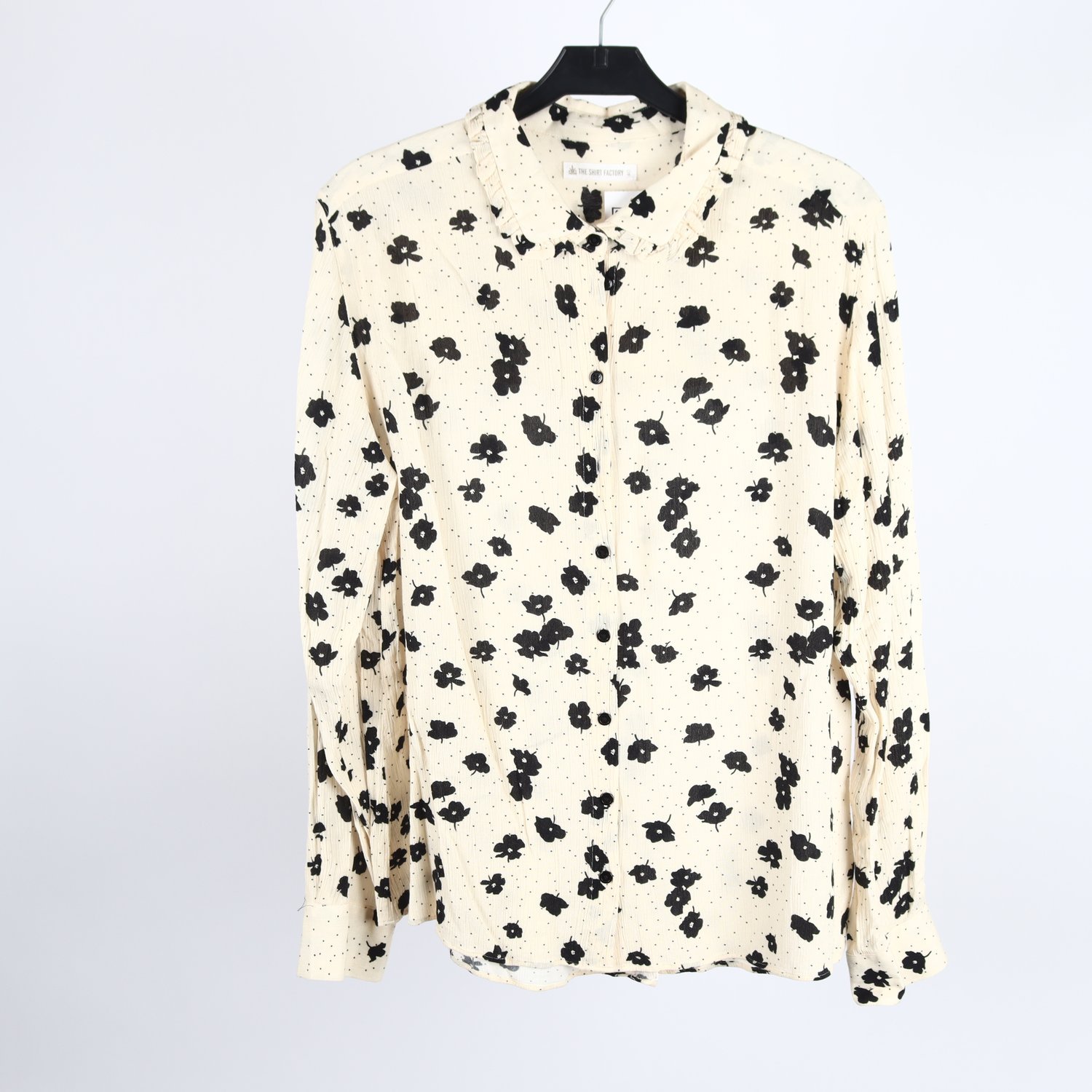 Blus, The Shirt Factory, beige, svart, blommig, stl. 40