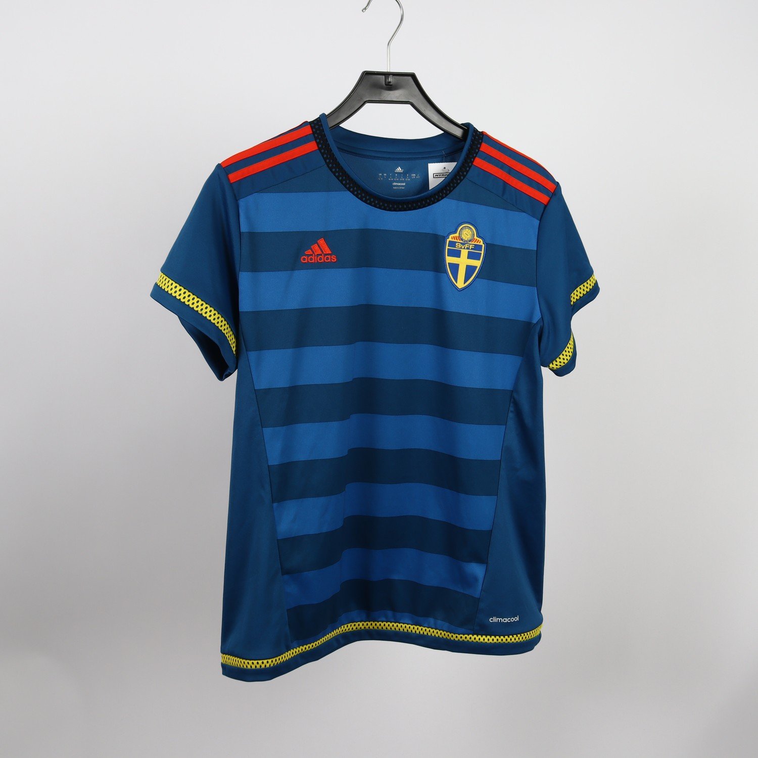 Sporttröja, Adidas SvFF, blå, randig, stl. L