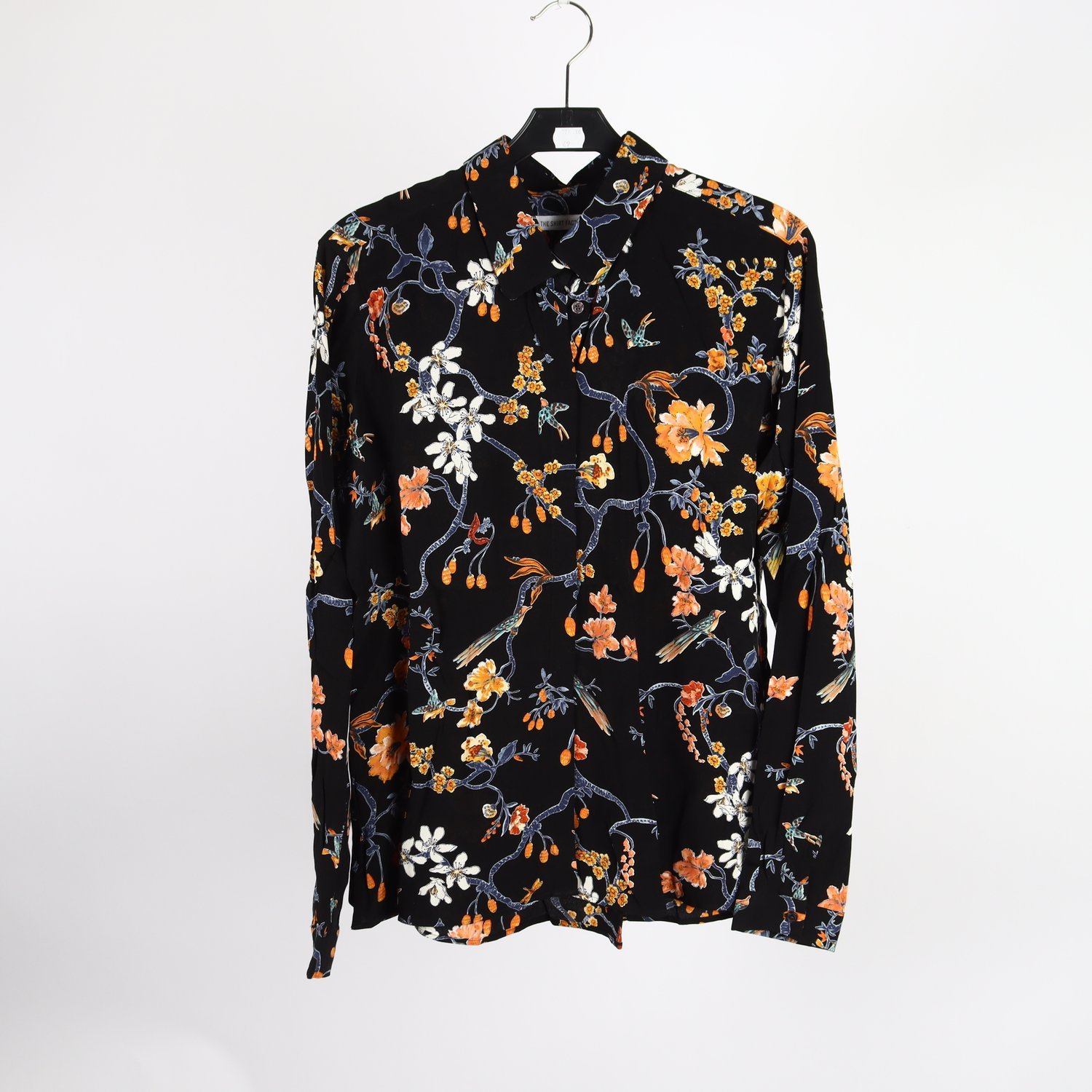 Blus, The Shirt Factory, svart, mönstrad, stl. 38