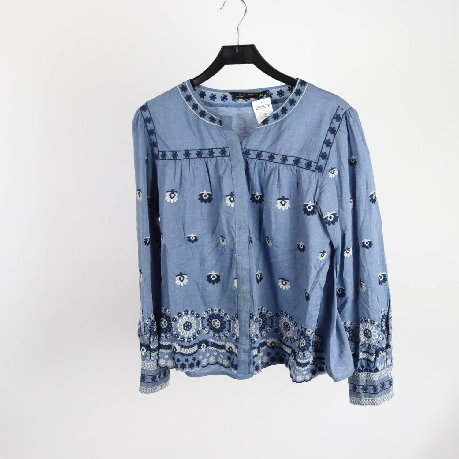 Blus, Zara, blå, broderi, stl. L
