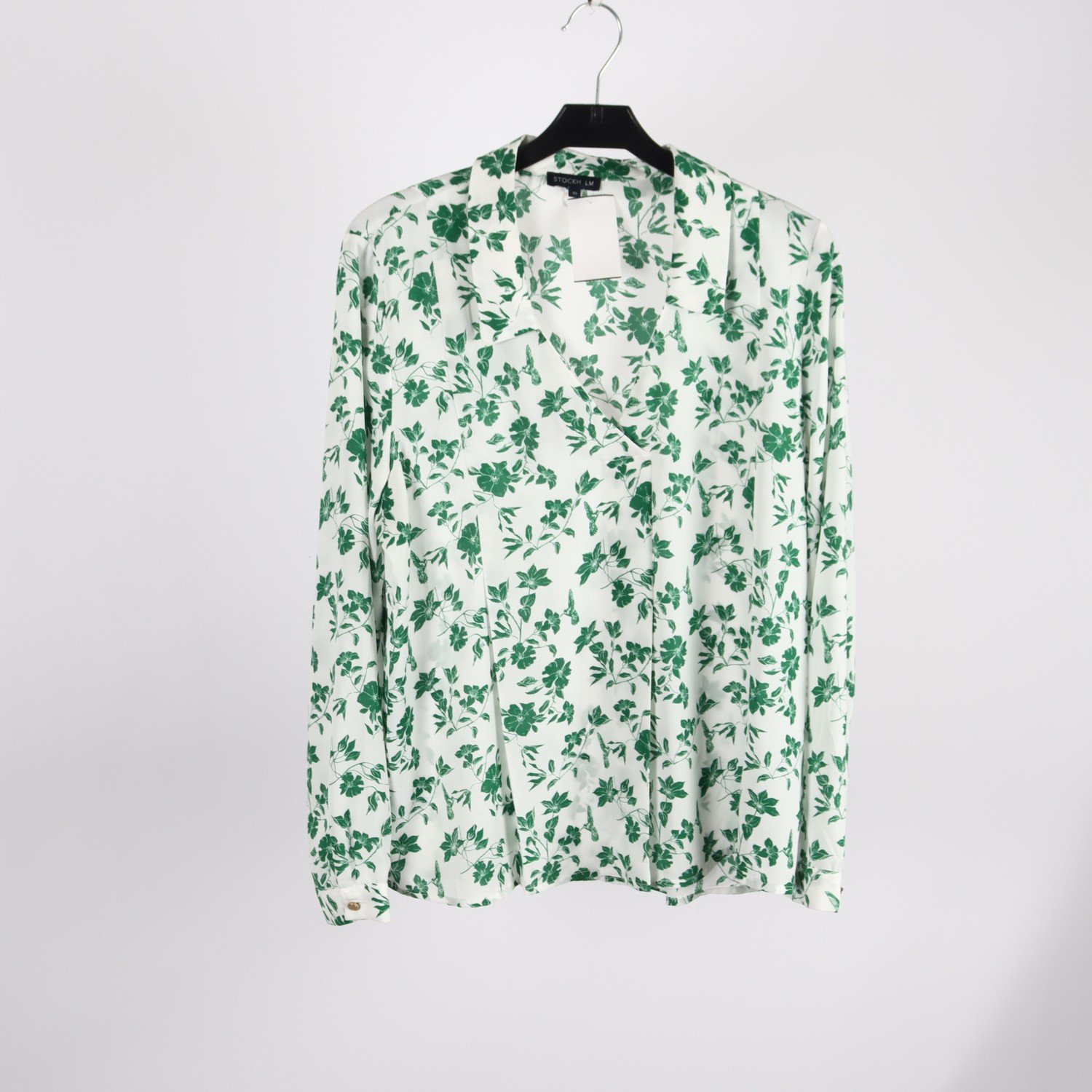 Blus, STOCKH LM, vit, grön, blommig, stl. 40