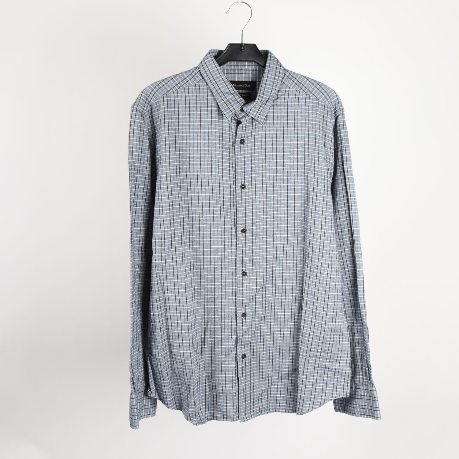 Skjorta, Massimo Dutti, grå, blå, rutig, flanell, stl. L.