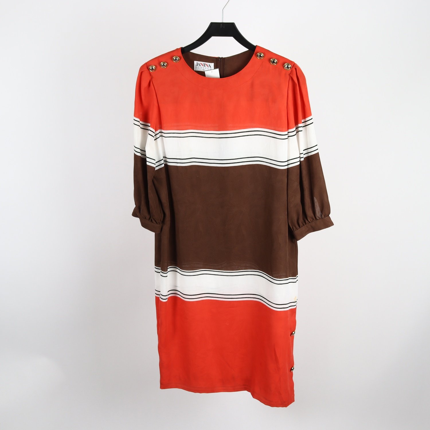Klänning, Janina Schreck, brun, vit, orange, stl. 40