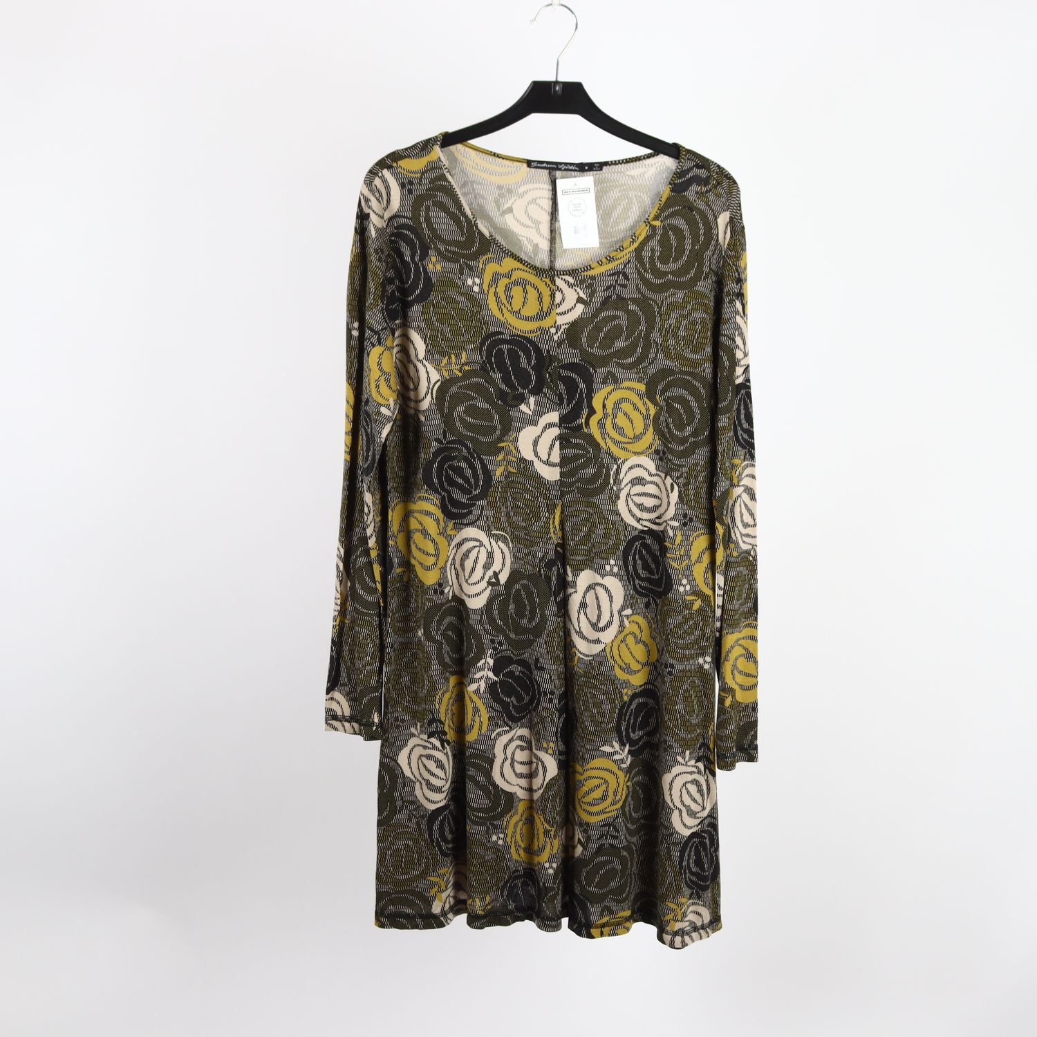Klänning, Gudrun Sjödén, beige, senapsgul, stl. M.