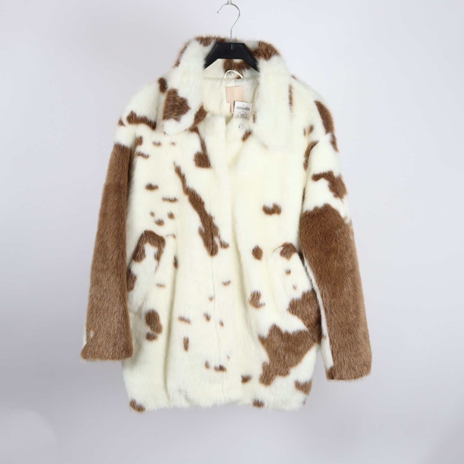 Päls, H&M, vit, brun, fuskpäls, stl. L.
