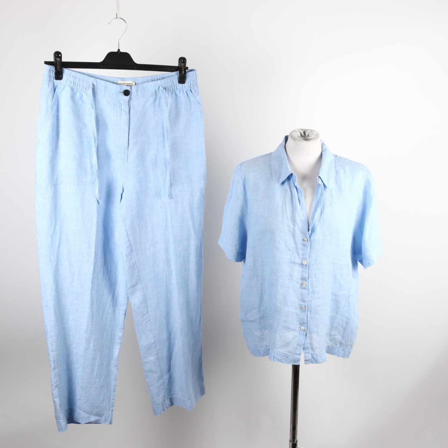 2-delat, Monoprix Premium, byxor, blus, lin, stl. L.