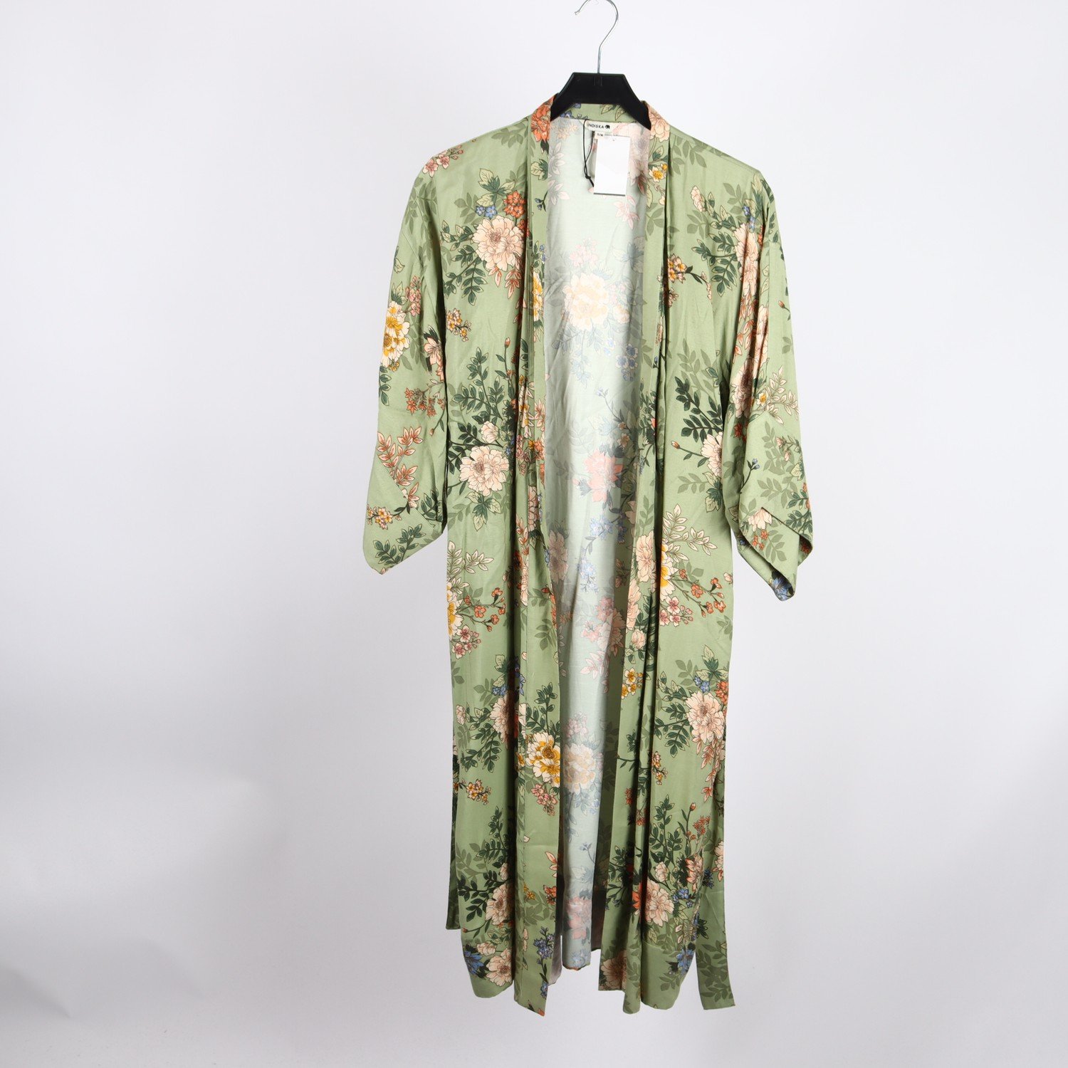 Kimono, Indiska, blommig, grön, stl. S/M.