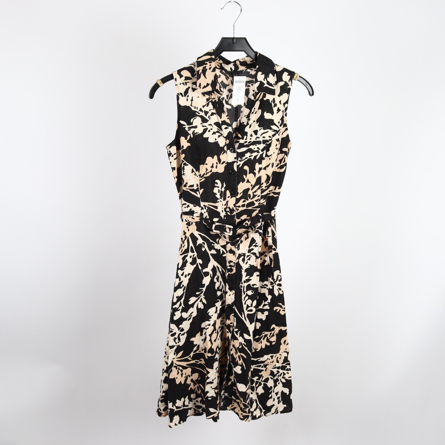Klänning, H&M, svart, beige, mönstrad, stl. 38