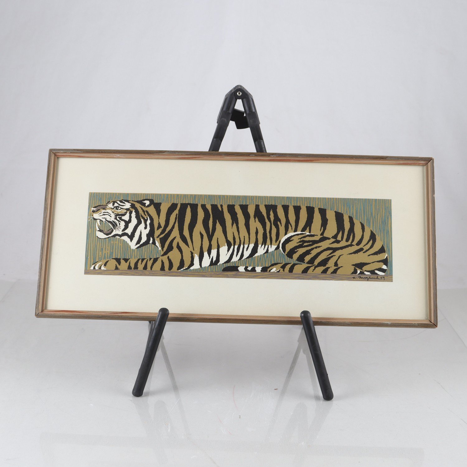 Litografi, tiger, K. Berglund, 1959. Samfraktas ej.