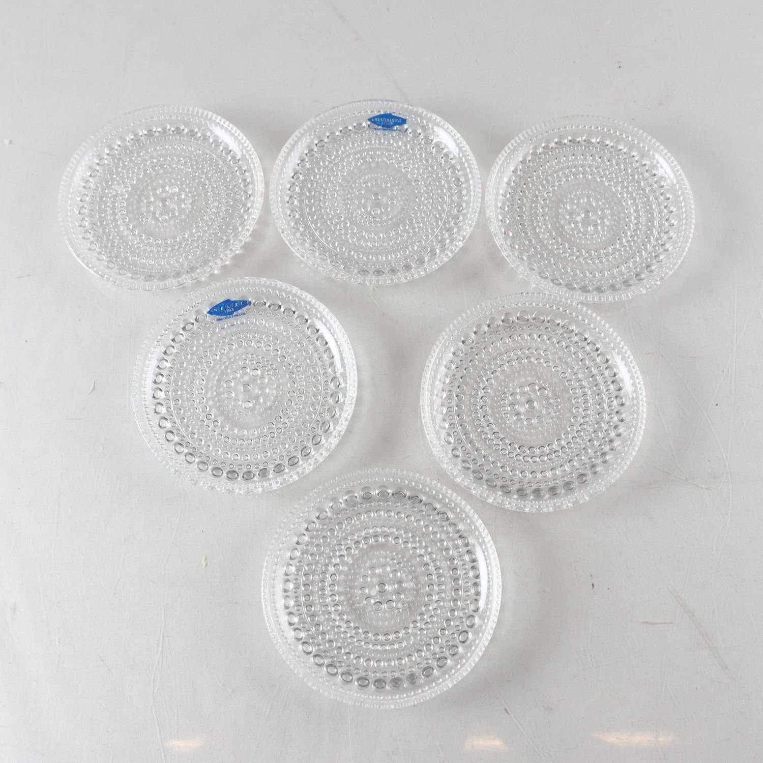 Coasters, glas, ”Kastehelmi”, Oiva Toikka, Iittala, 6 st