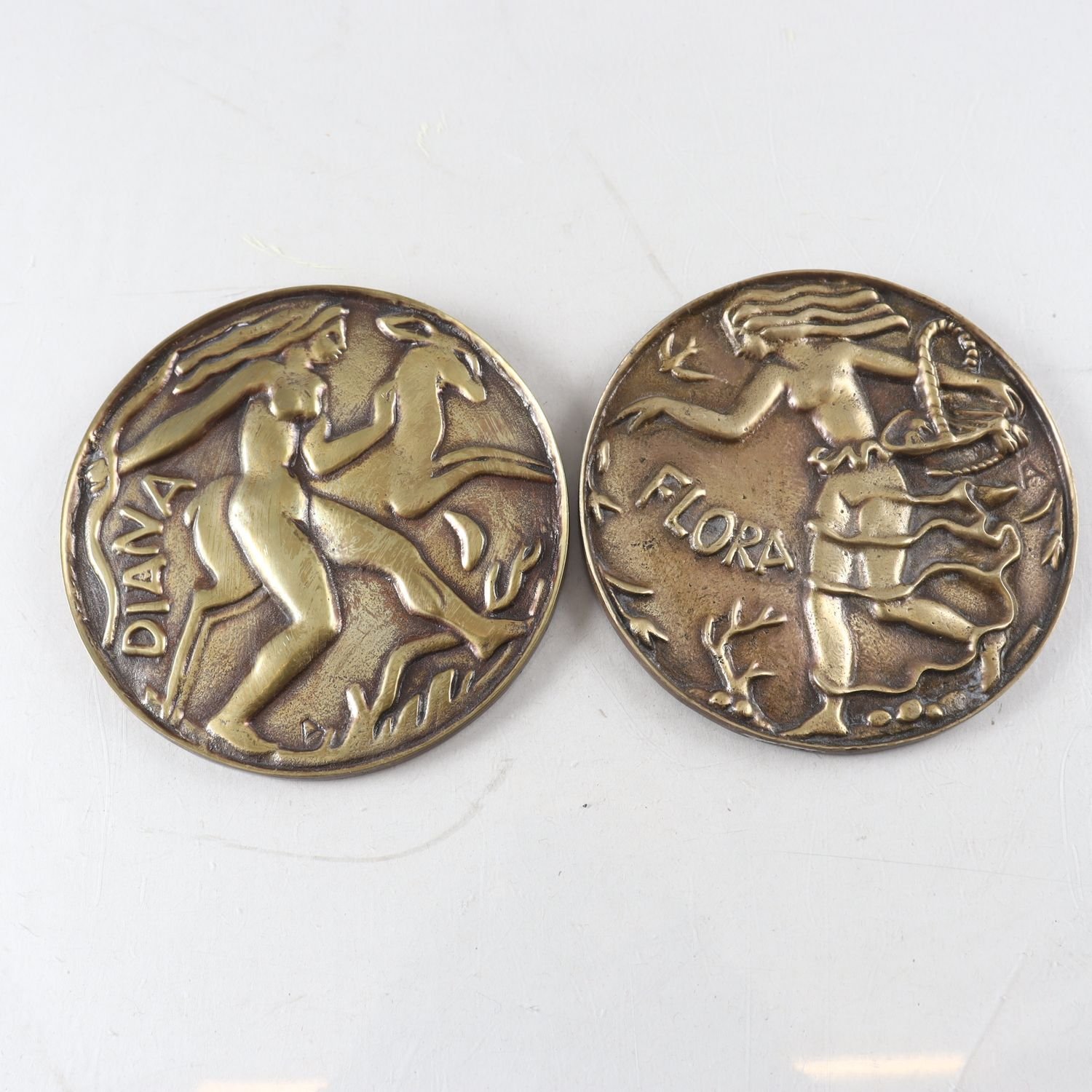 Plaketter, brons, Diana & Flora, 1920-tal, 2 st