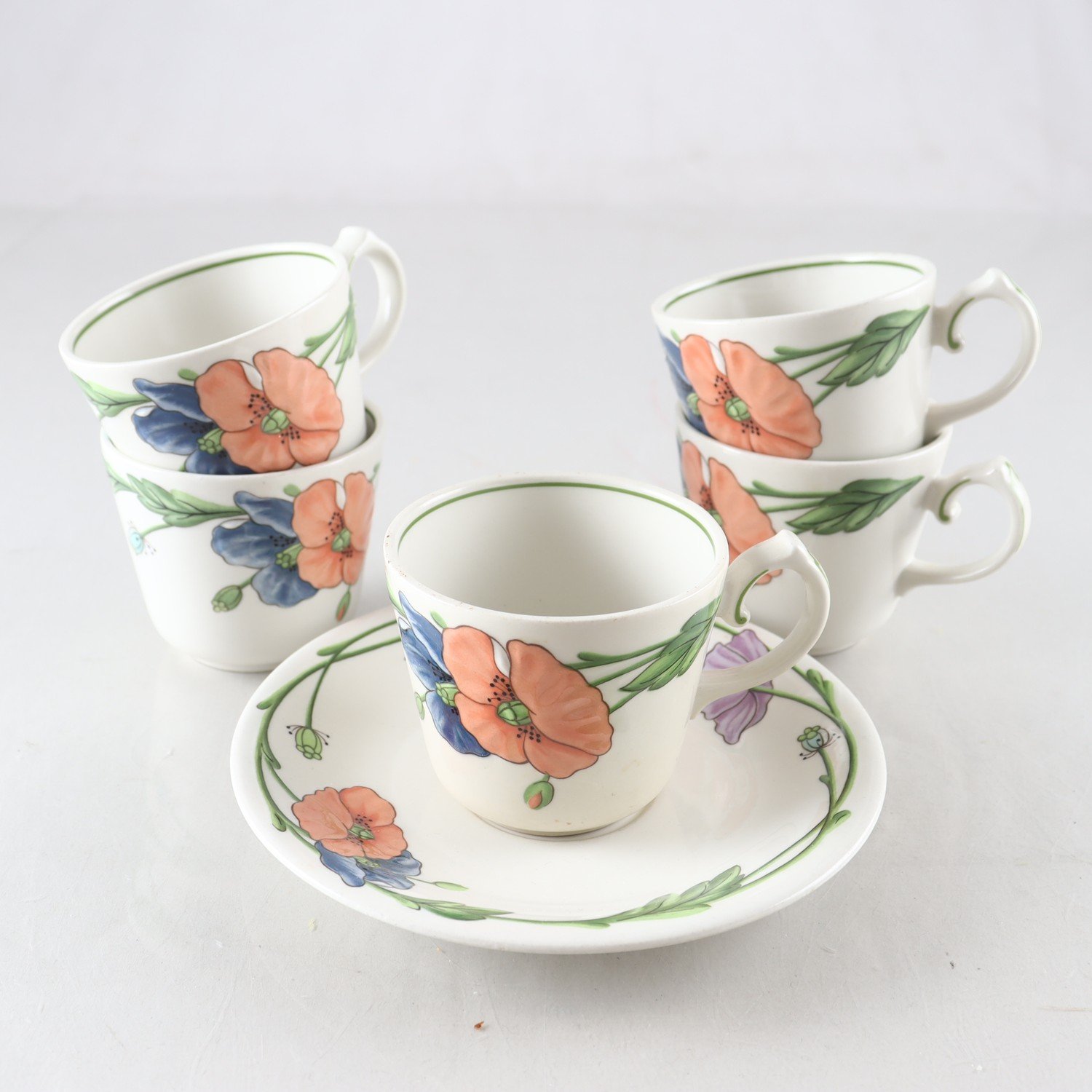 Kopp & fat, Villeroy & Boch, ”Amapola”, 6 delar. Samfraktas ej.