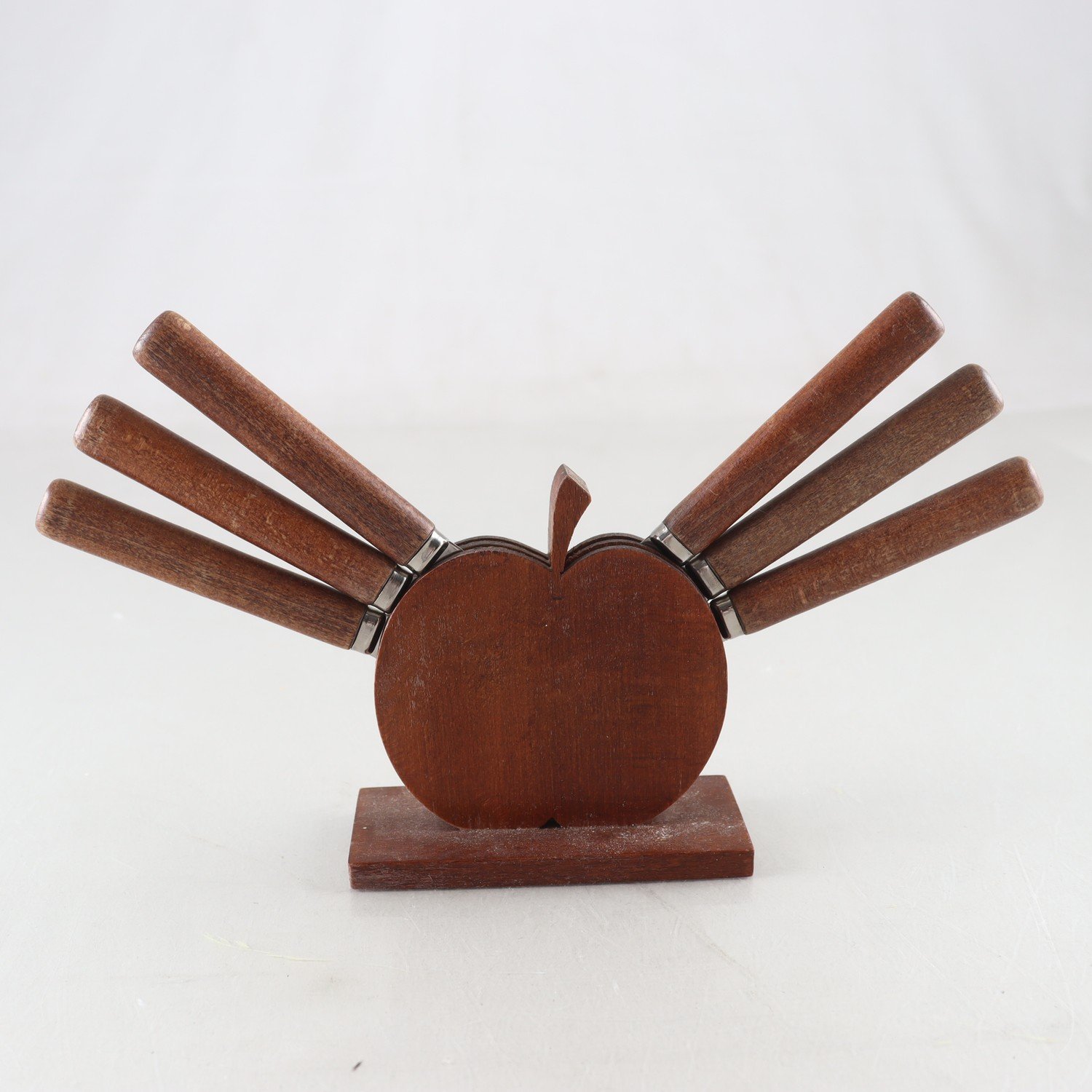 Knivställ, äpple, teak, rostfri, Sweden, retro, 6st.